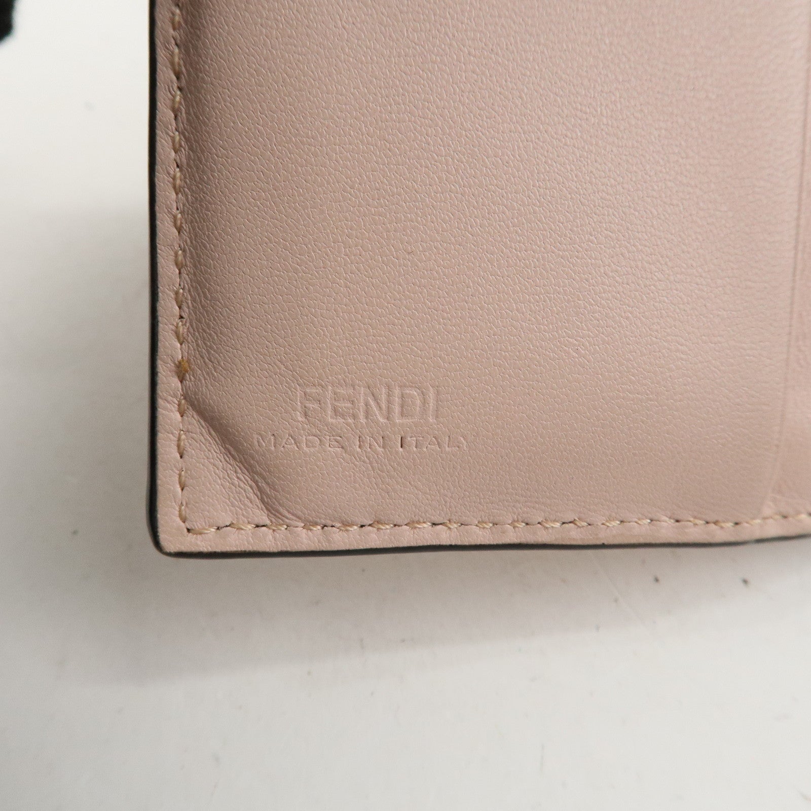 FENDI Bucket Leather Bi-Fold Wallet Gold Metal Fitting Pink Used