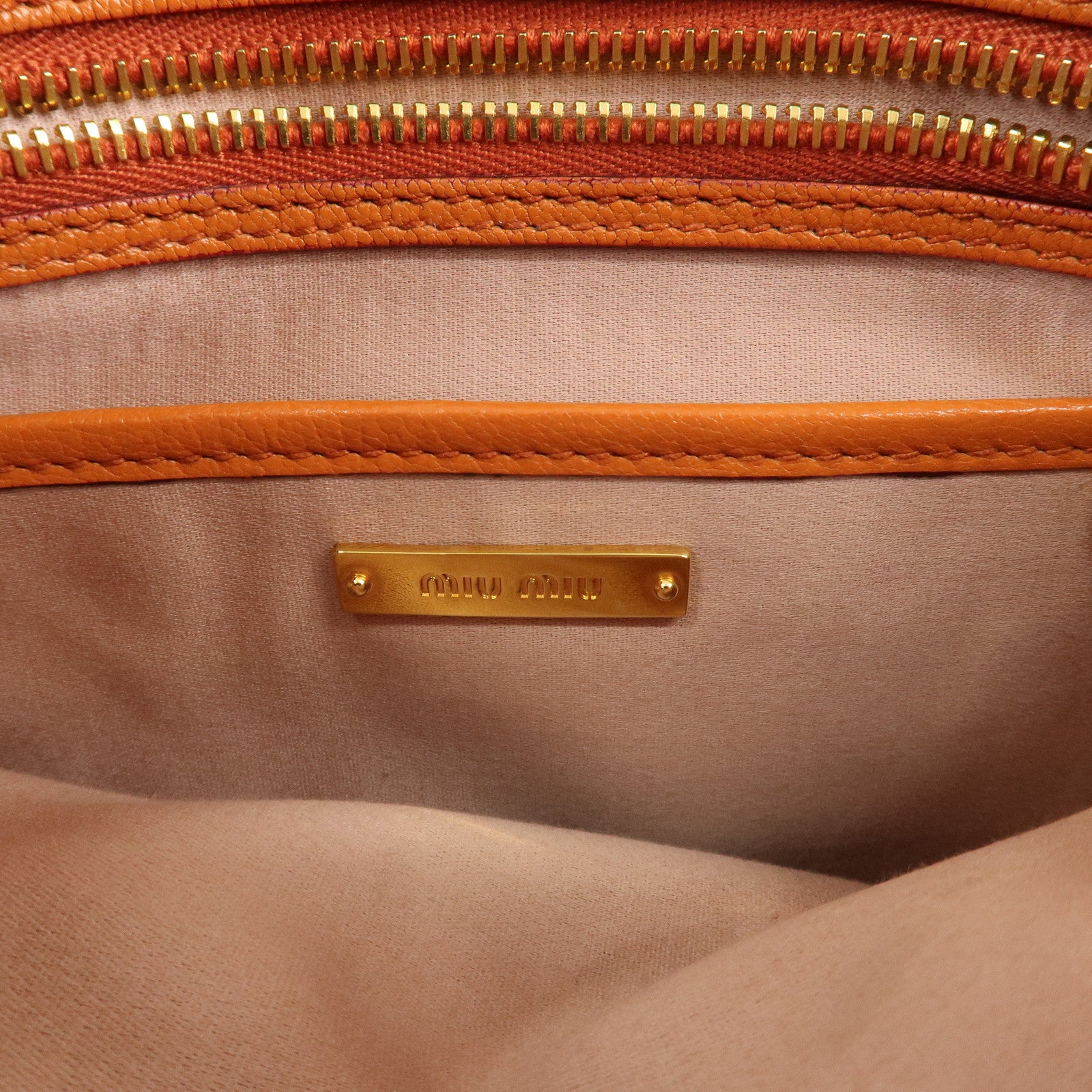 MIU MIU Madras Leather 2WAY Bag Hand Bag Orange RN0799 Used