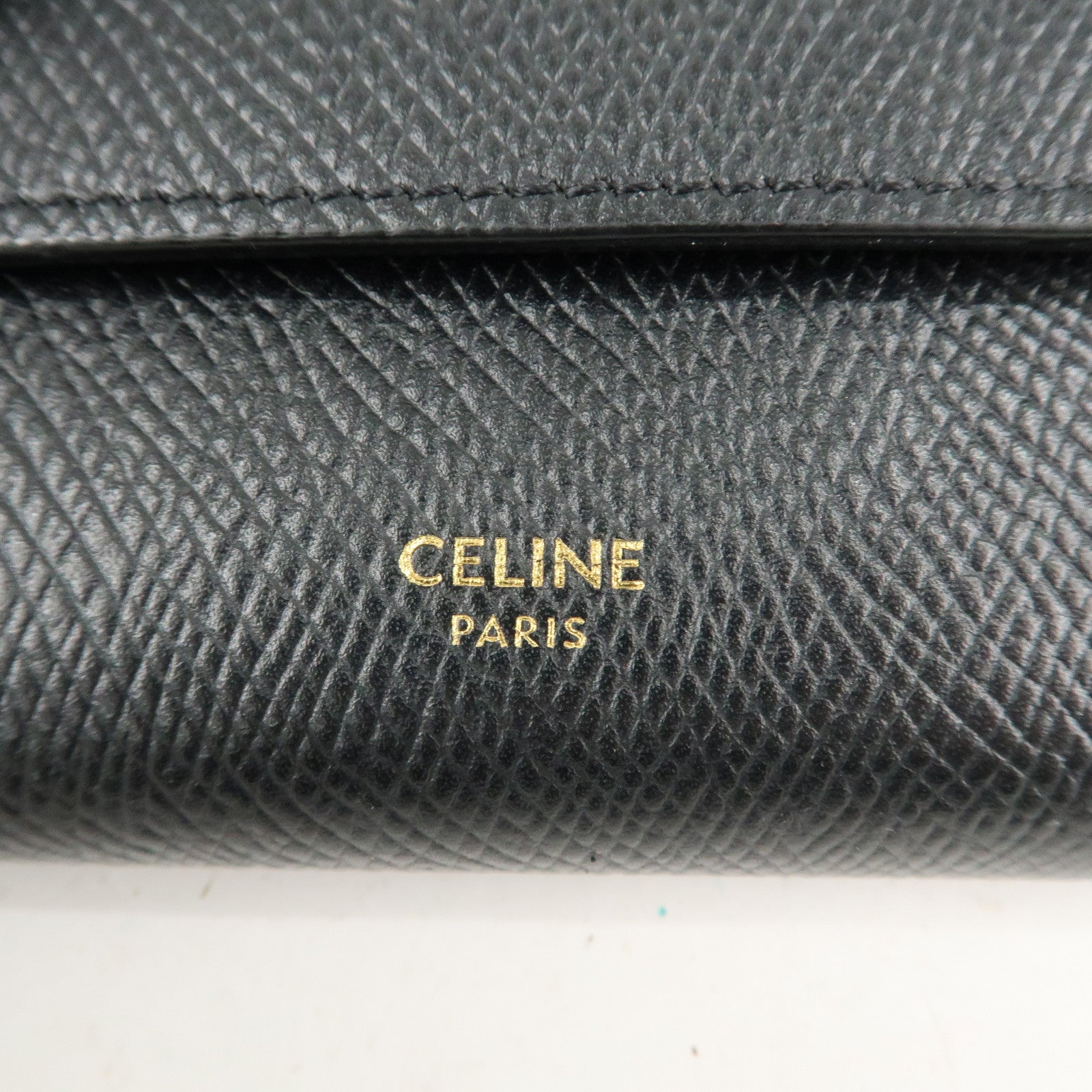 CELINE Logo Leather Small Tri-fold Wallet Black Used