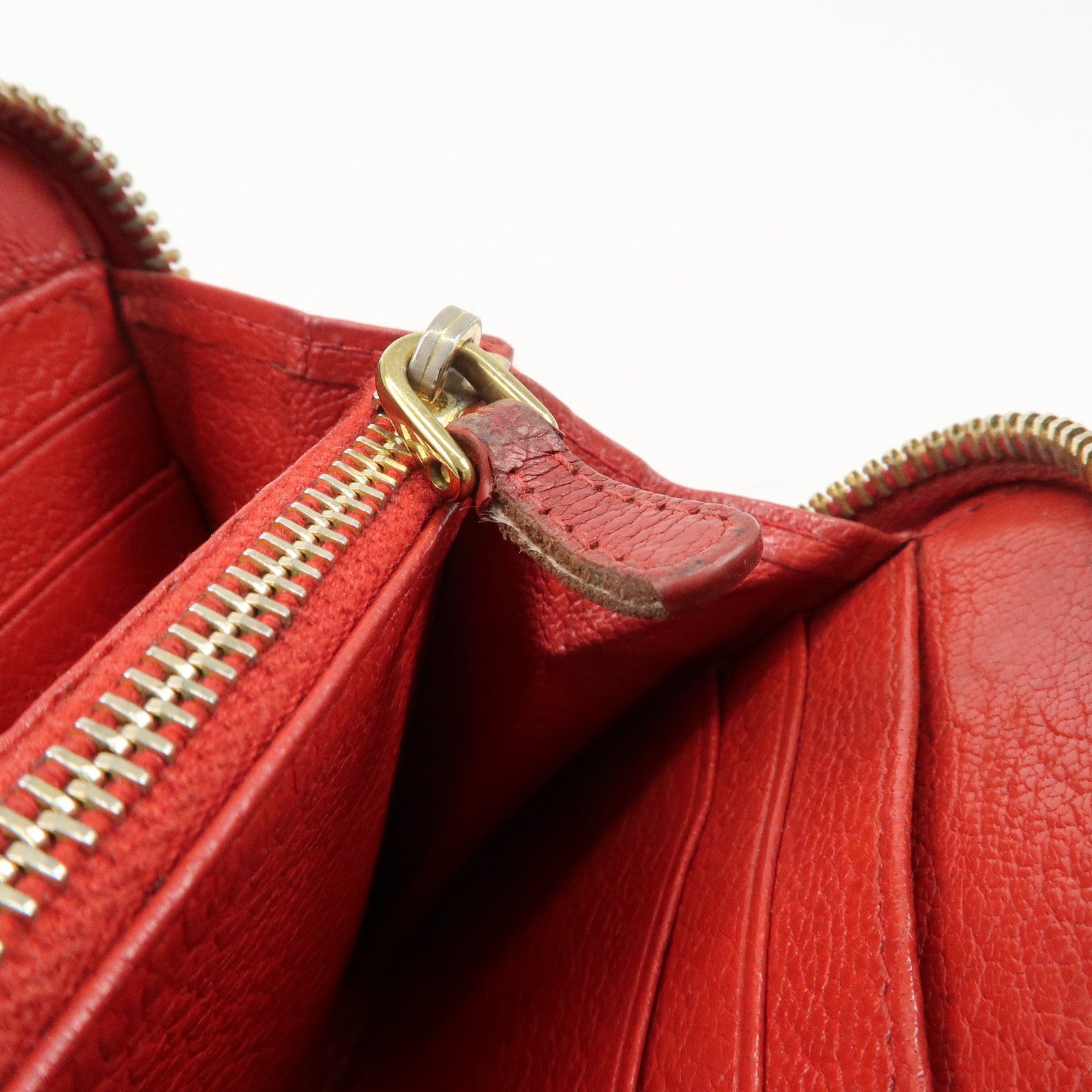 MIU MIU Leather Round Zipper Long Wallet Bijou Studs Red Used