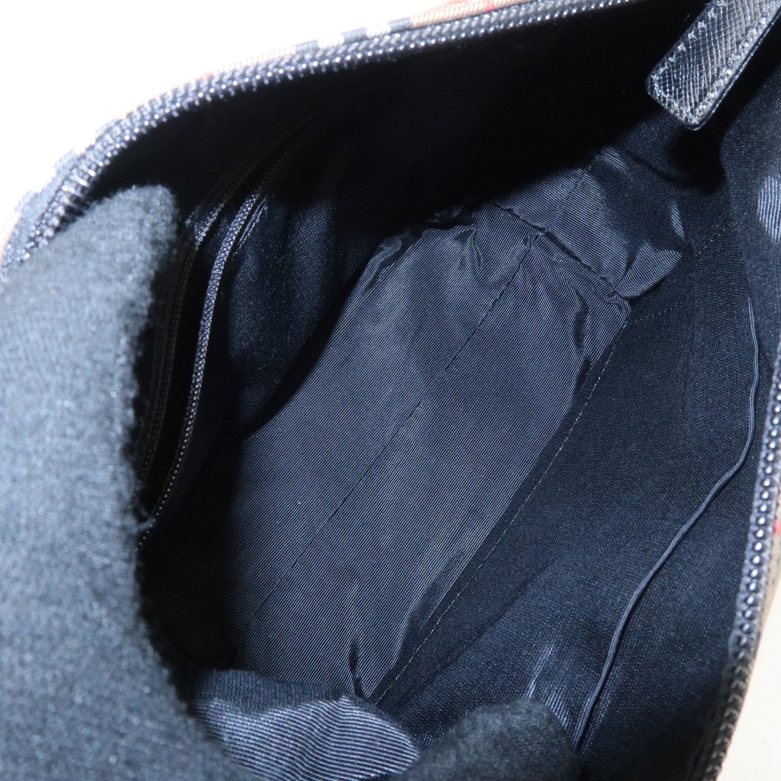 BURBERRY Nova Plaid Canvas Leather Shoulder Bag Hand Bag Black Used