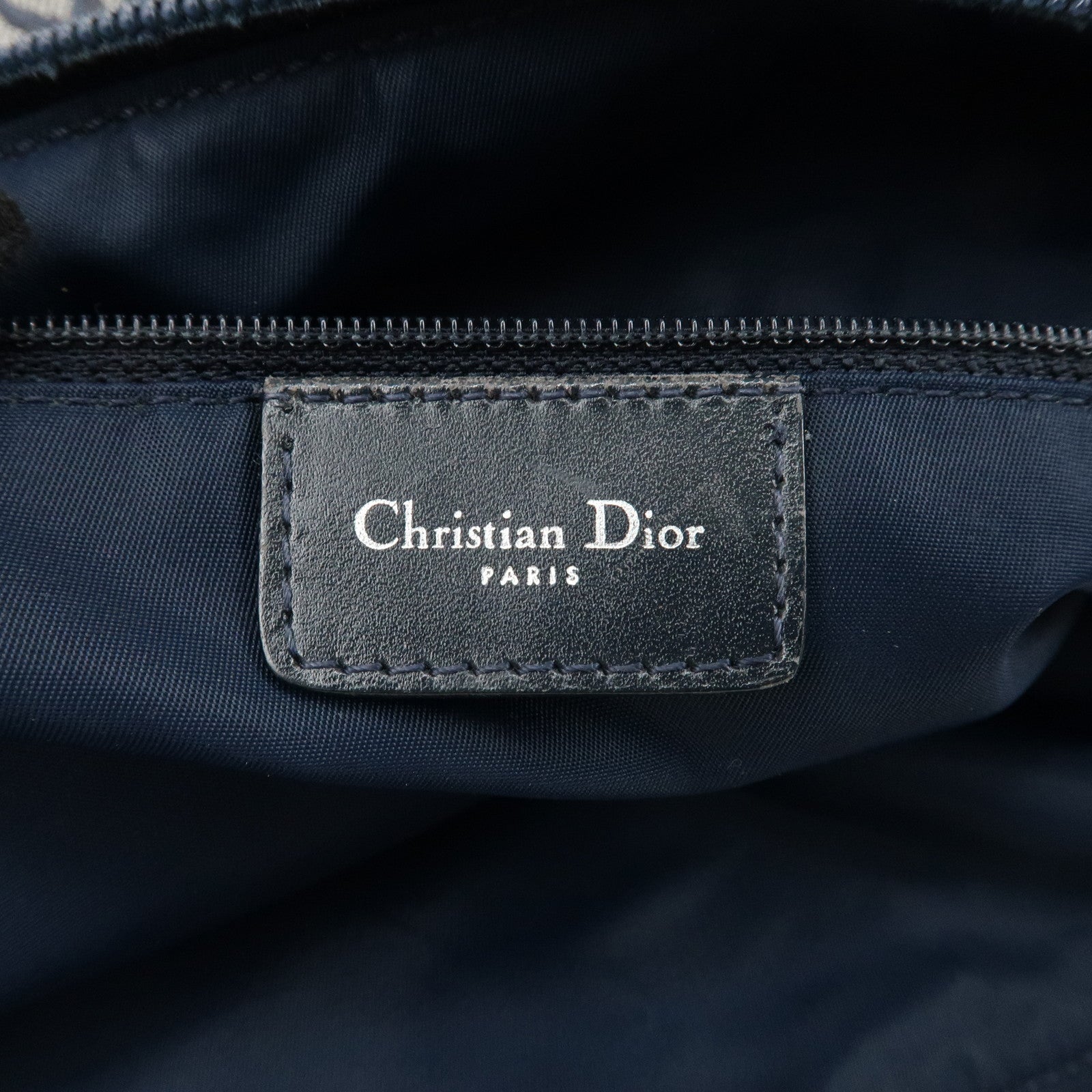 Christian Dior Trotter Canvas Leather Shoulder Bag  Navy White Used