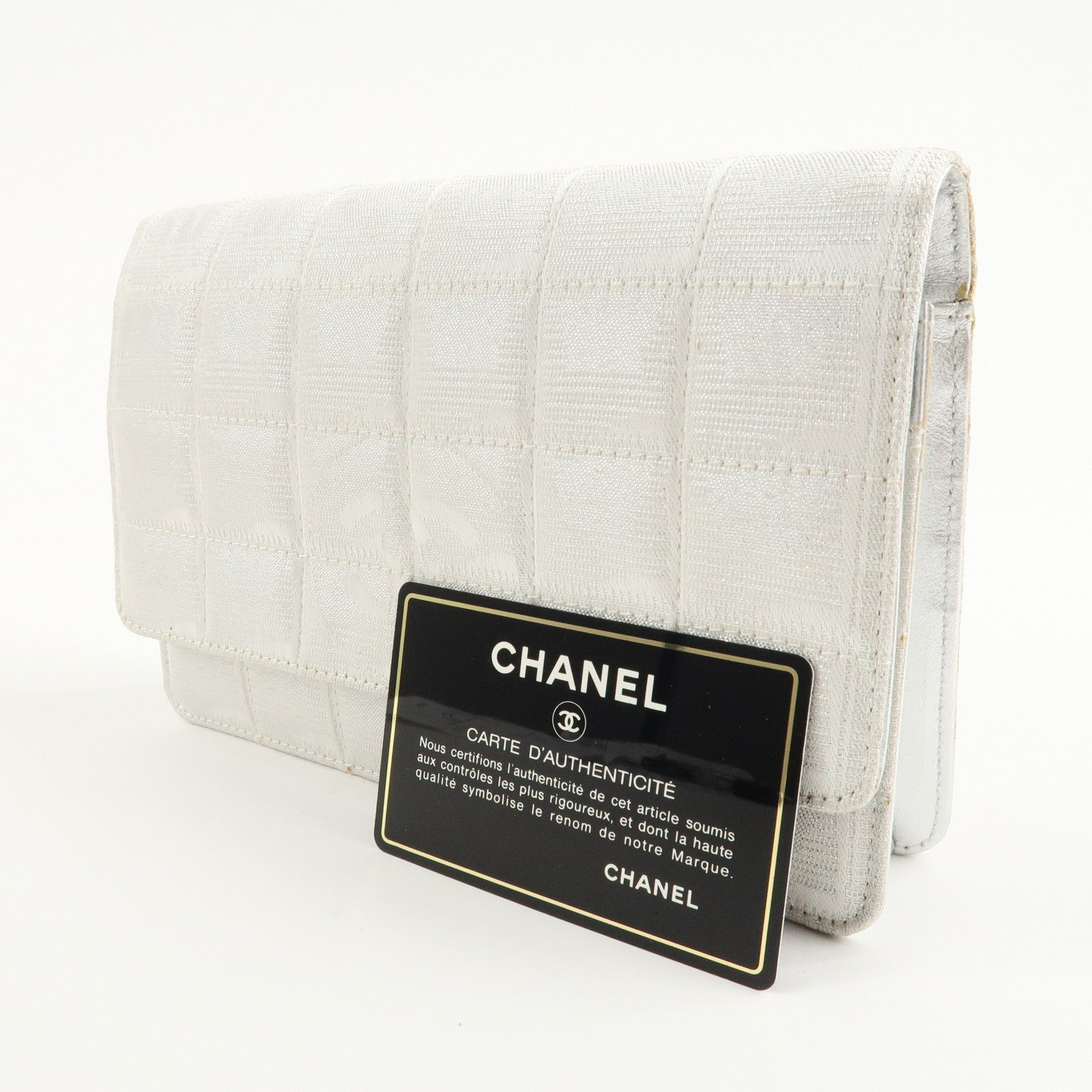 Chanel New Travel Line Nylon Jacquard Leather Chain Wallet A15772 Used