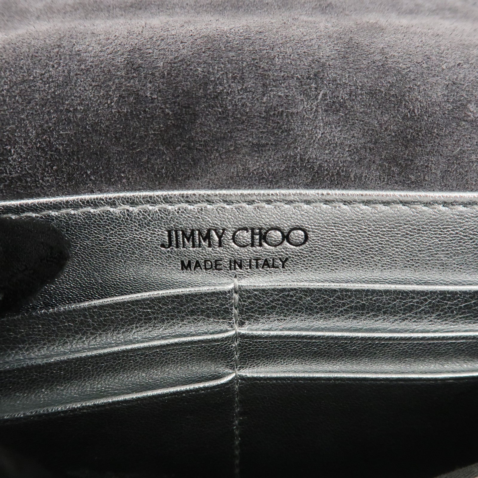 JIMMY CHOO Glitter Leather Shoulder Wallet Bag Green Silver Used