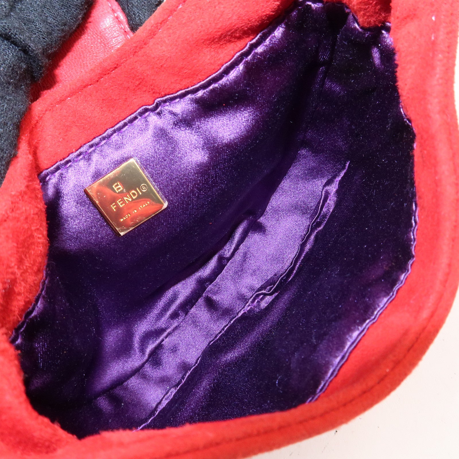 FENDI Suede Leather Mini Croissant Hand Bag Red 26673 Used