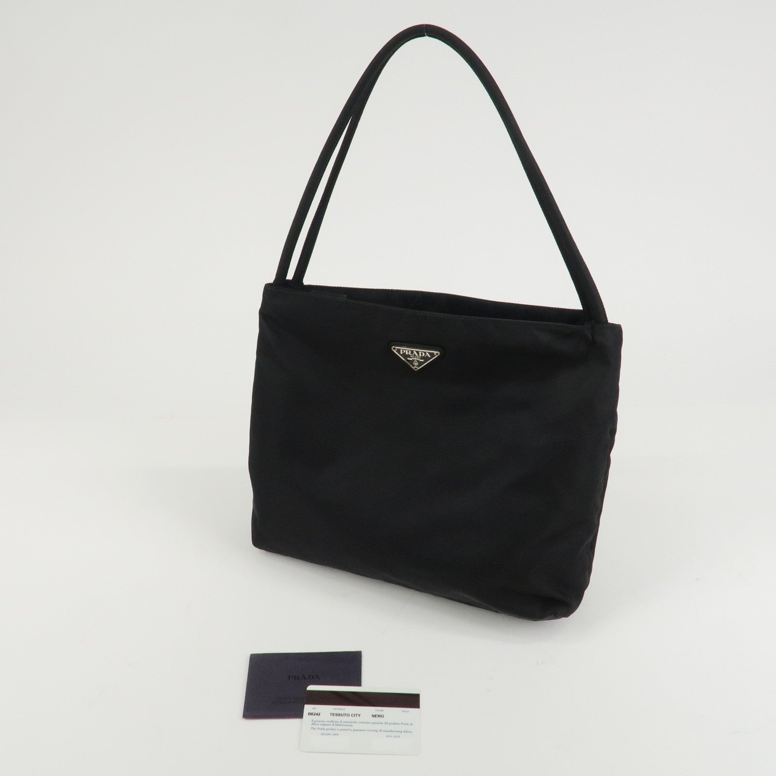PRADA Logo Nylon Tote Bag Shoulder Bag Hand Bag Black B6242 Used