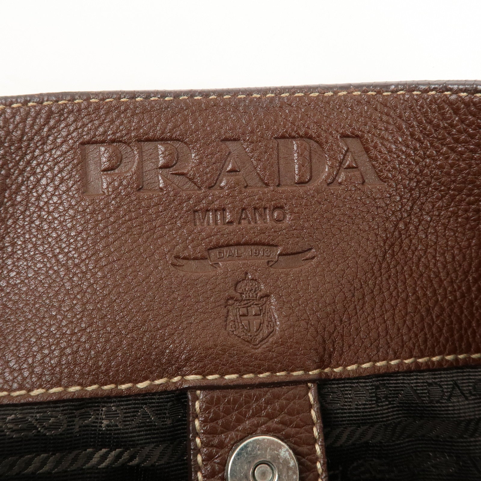 PRADA Leather Shoulder Bag Brown BR3408 Used