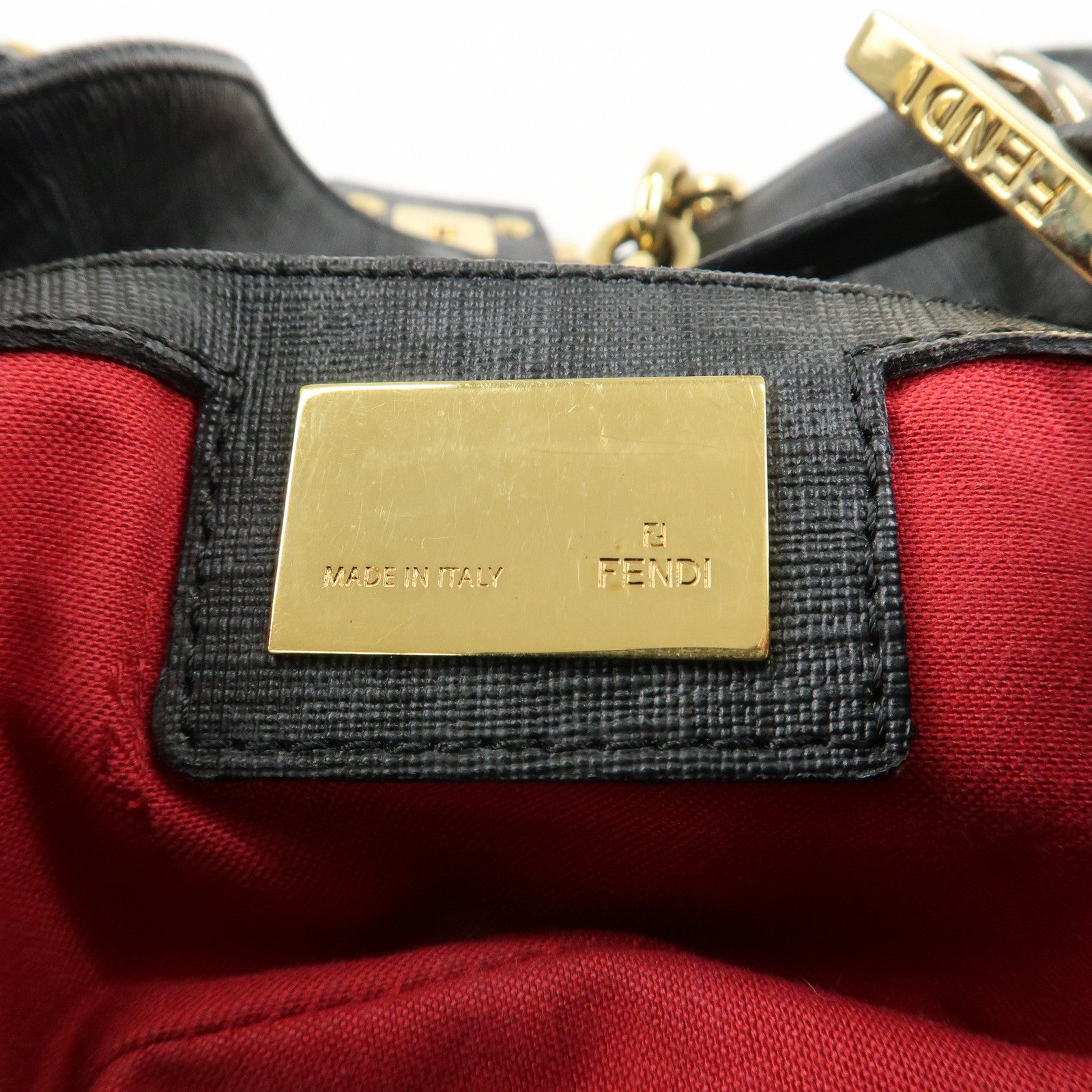 FENDI Zucchino PVC Leather Chain Shoulder Bag Gray Black 8BR003 Used