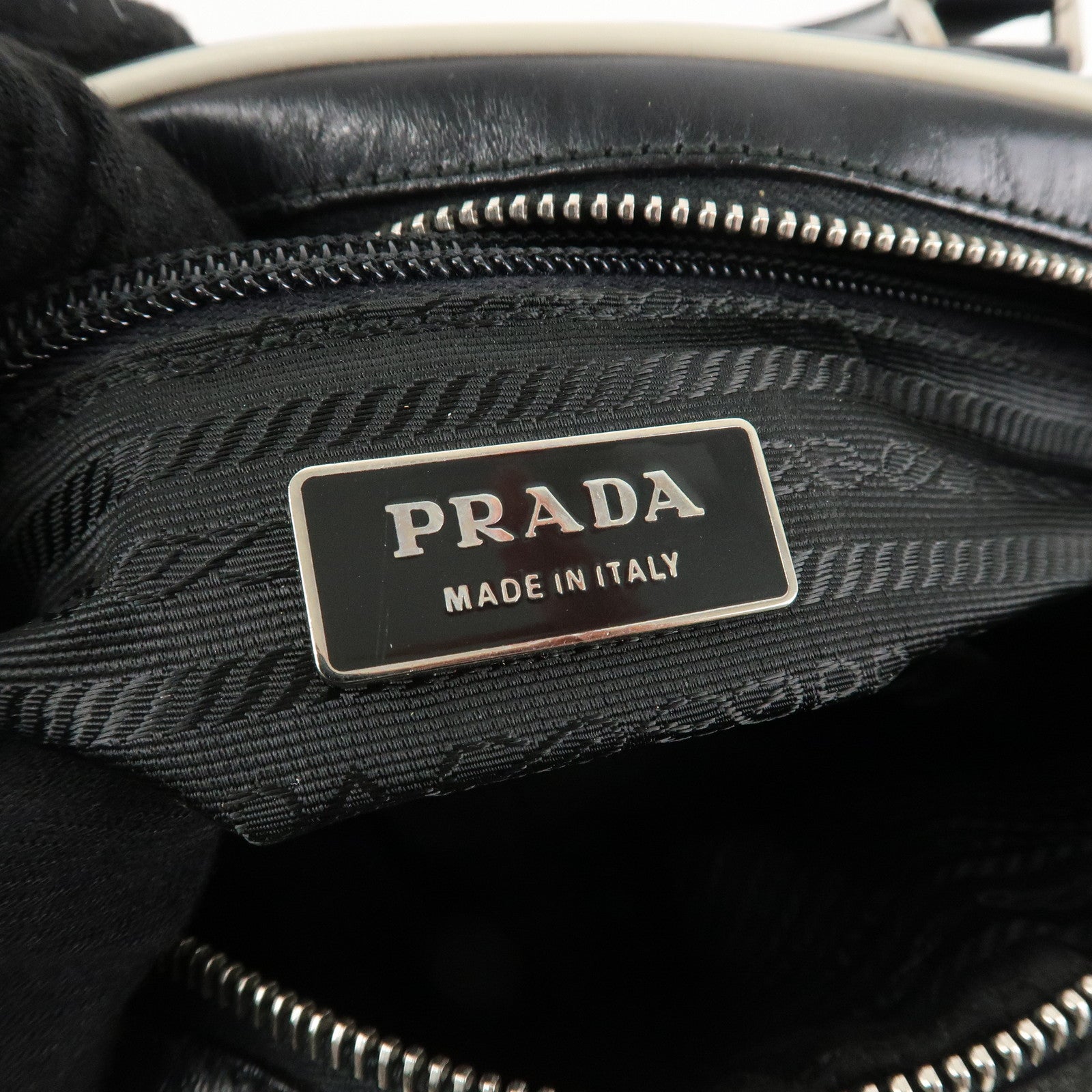 PRADA Leather Mini Boston Bag Shoulder Bag Black Silver HDW Used