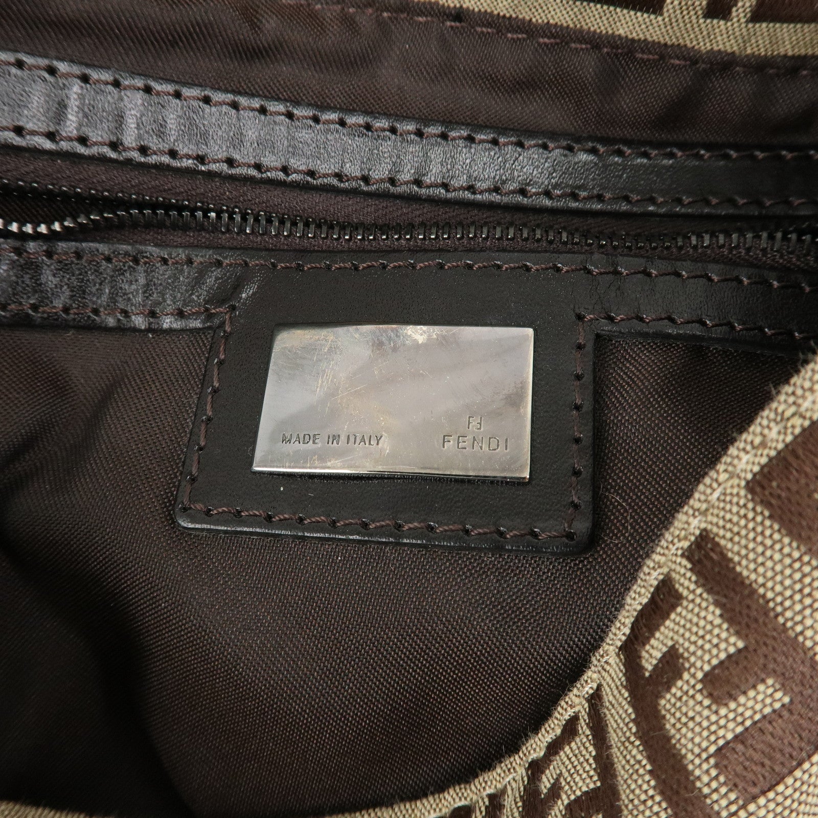 FENDI Zucchino Canvas Leather Mamma Bucket Shoulder Bag 8BR001 Used