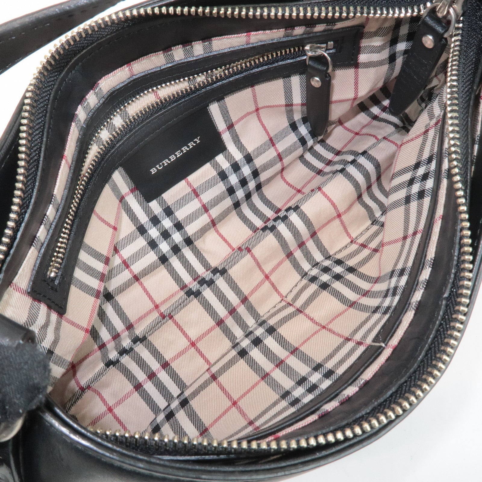 BURBERRY Leather Shoulder Bag Hand Bag Black Silver Hardware Used