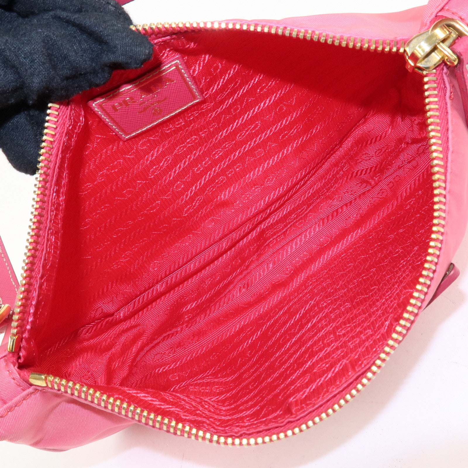 PRADA Nylon Saffiano Leather Shoulder Bag Hand Bag Pink Used