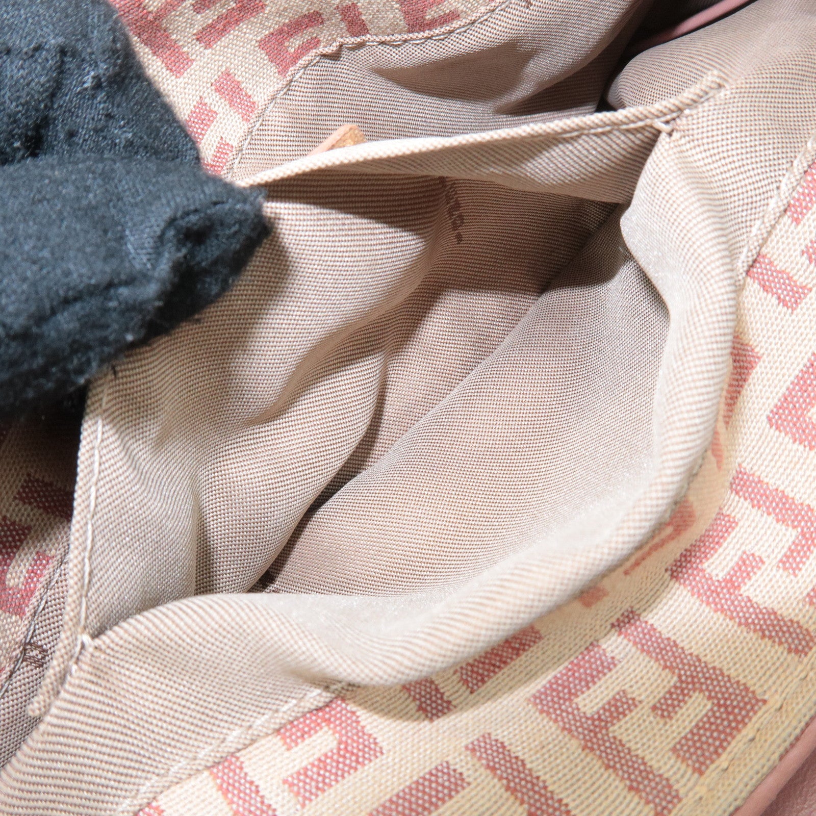 FENDI Zucchino Canvas Leather Shoulder Bag Beige Pink 8BR282 Used