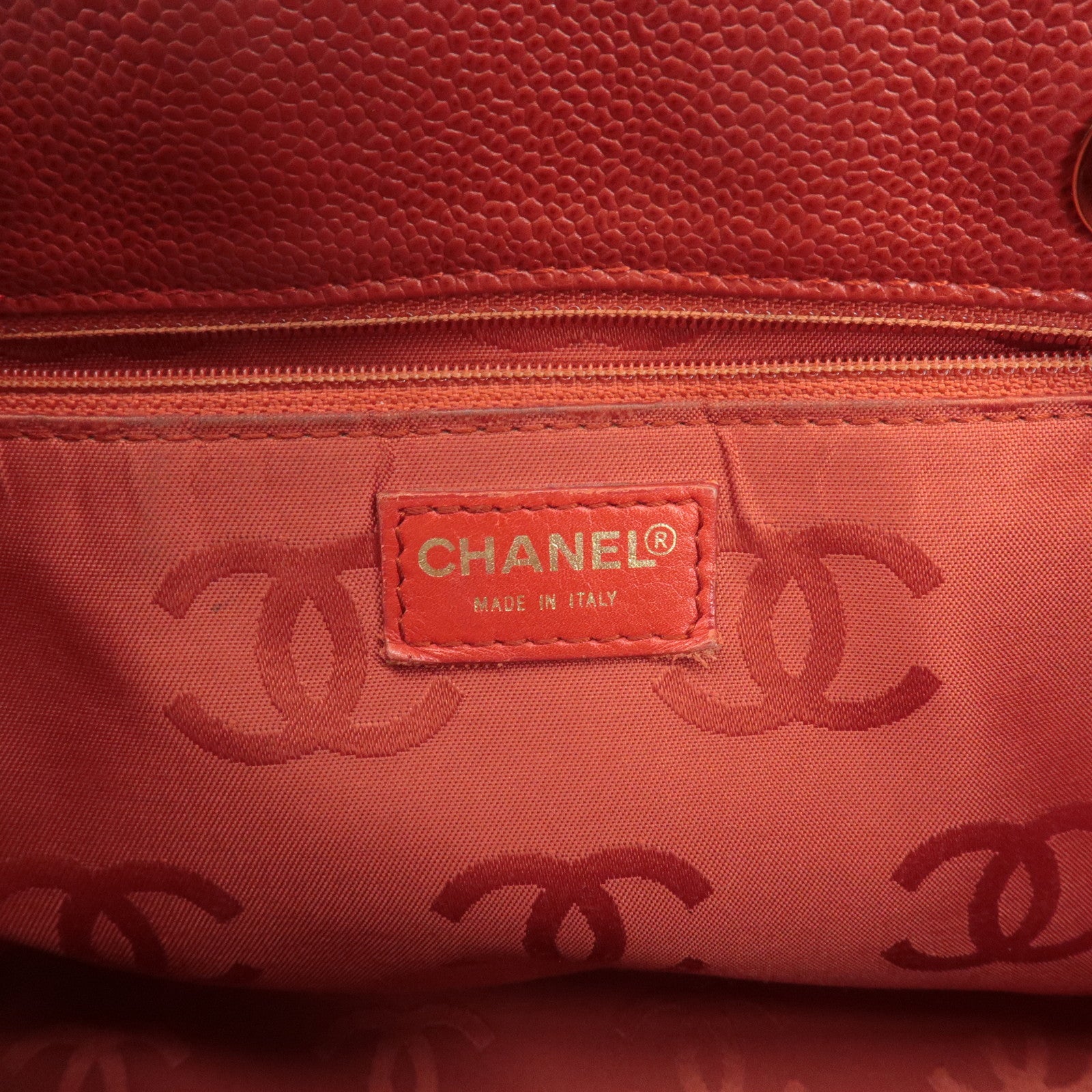 CHANEL Caviar Skin COCO Mark Tote Bag Hand Bag Red Used