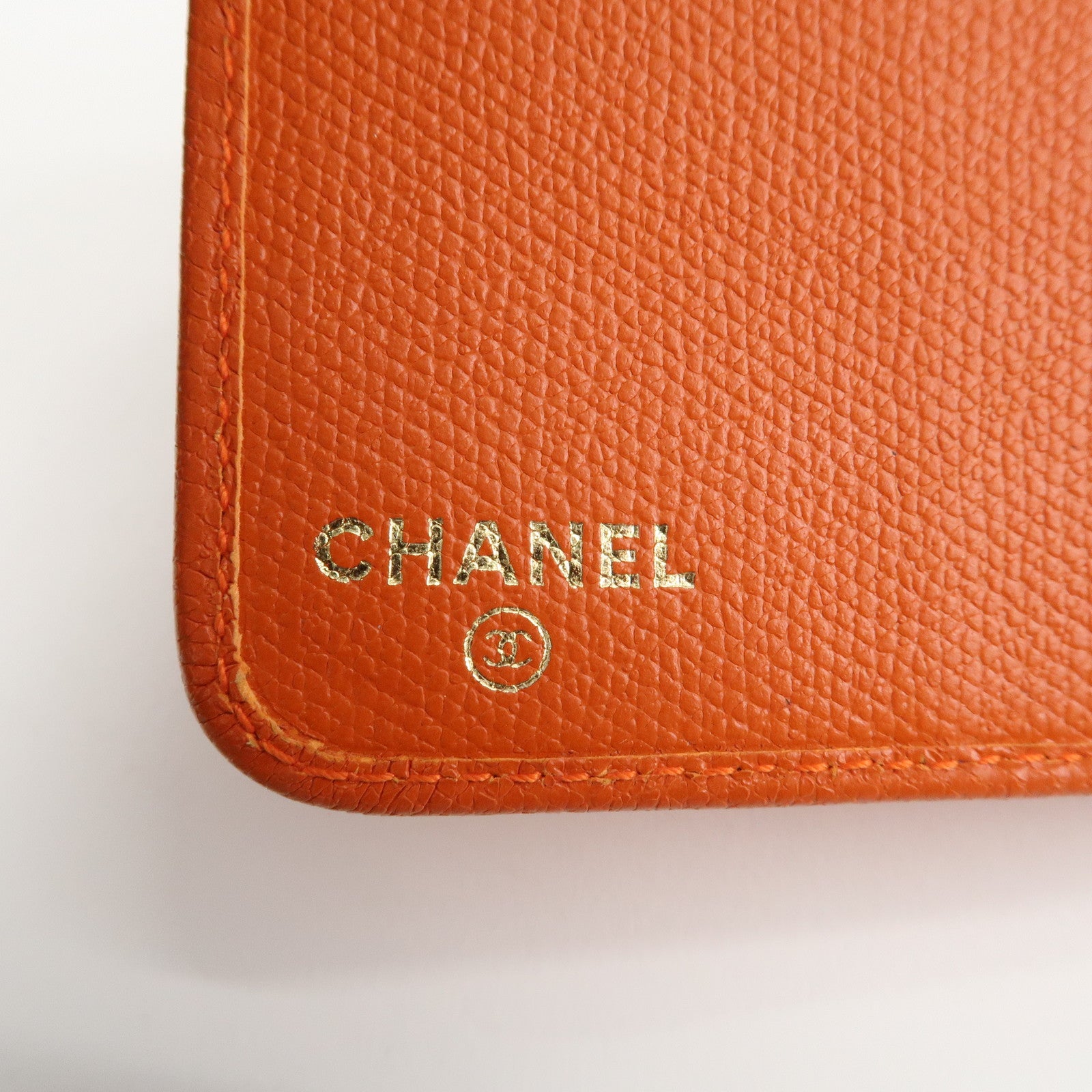 CHANEL Leather Planner Cover Orange Gold Hardware Used
