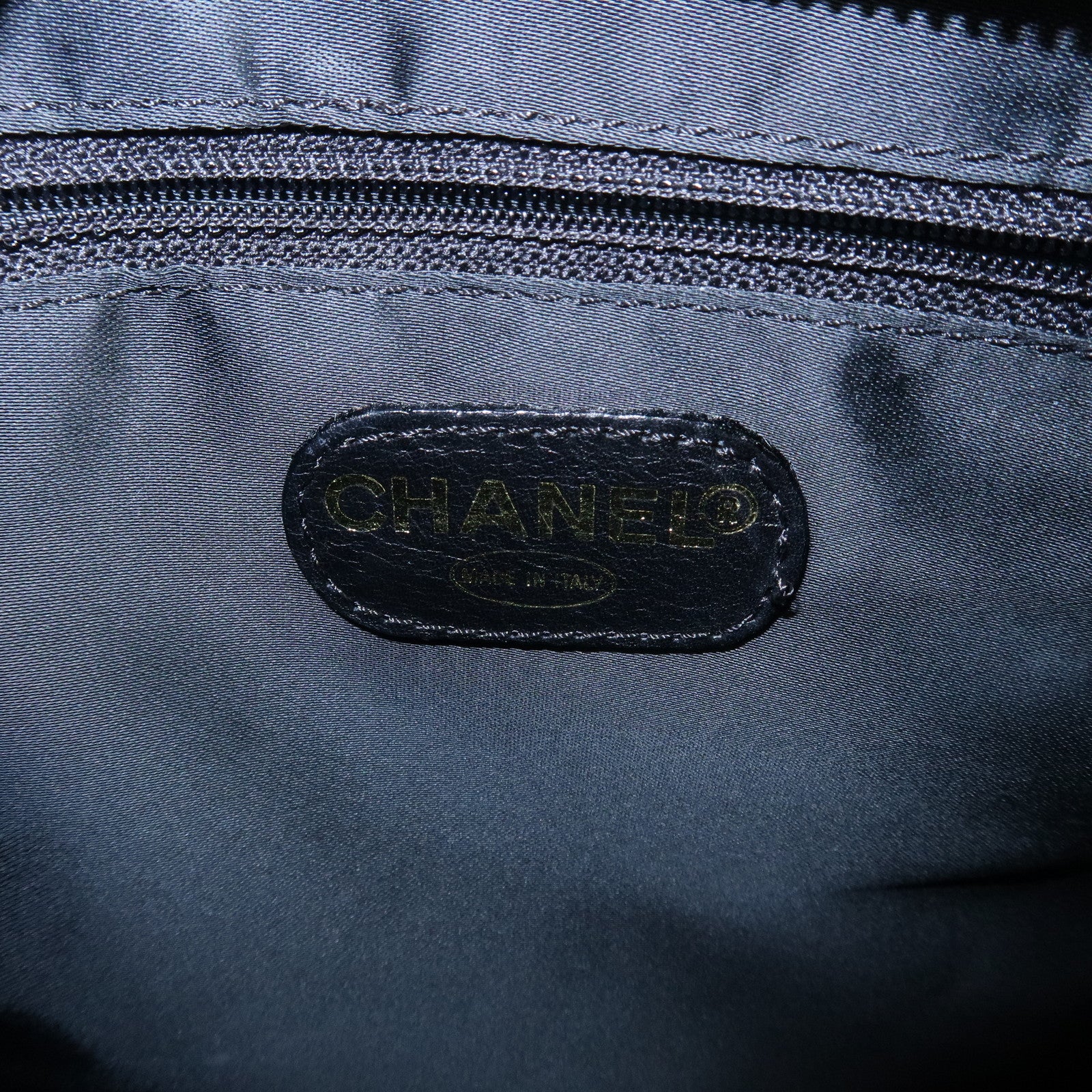 CHANEL COCO Mark Caviar Skin Chain Tote Bag Black Gold Used