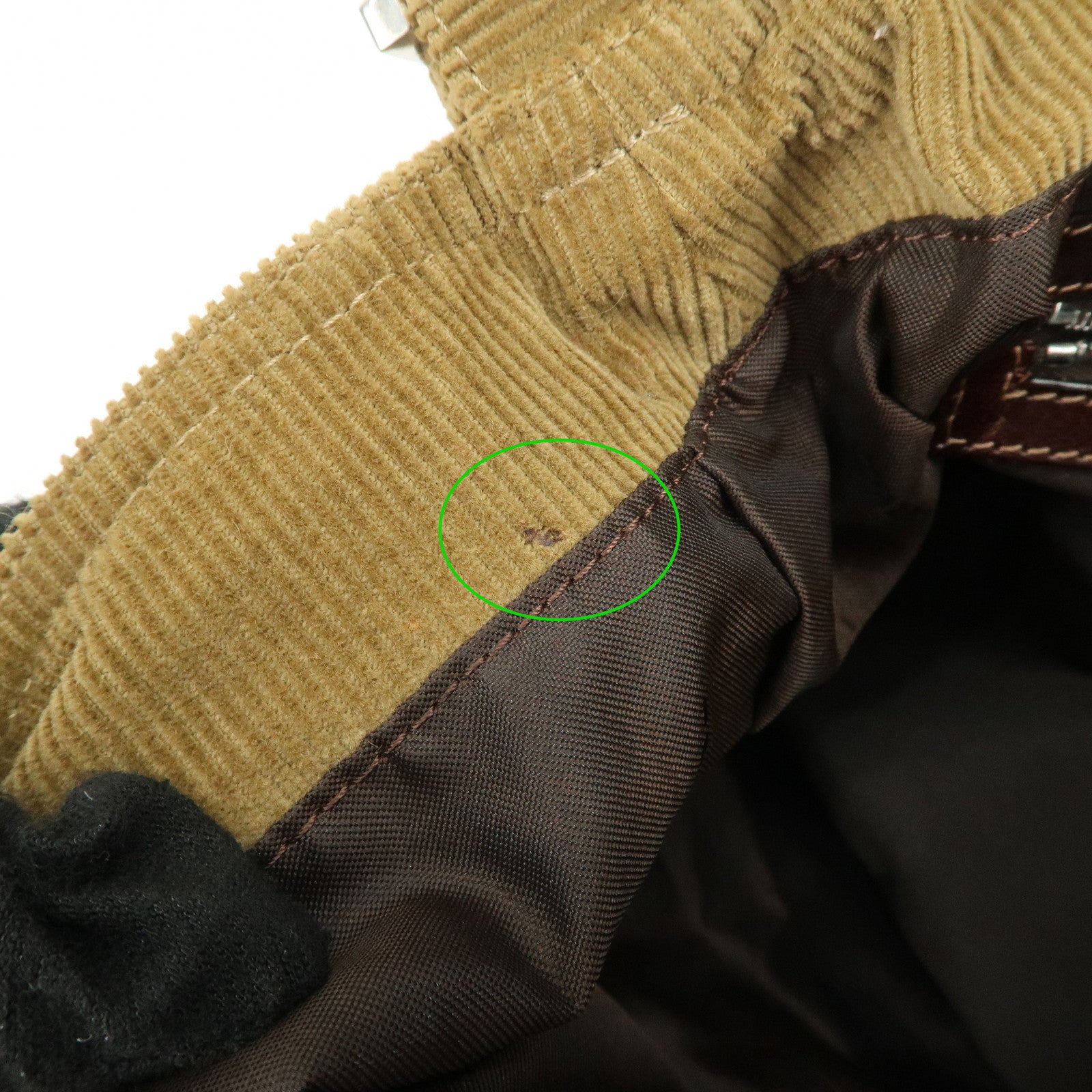 FENDI Mamma Baguette Corduroy Shoulder Bag Khaki 26325 Used