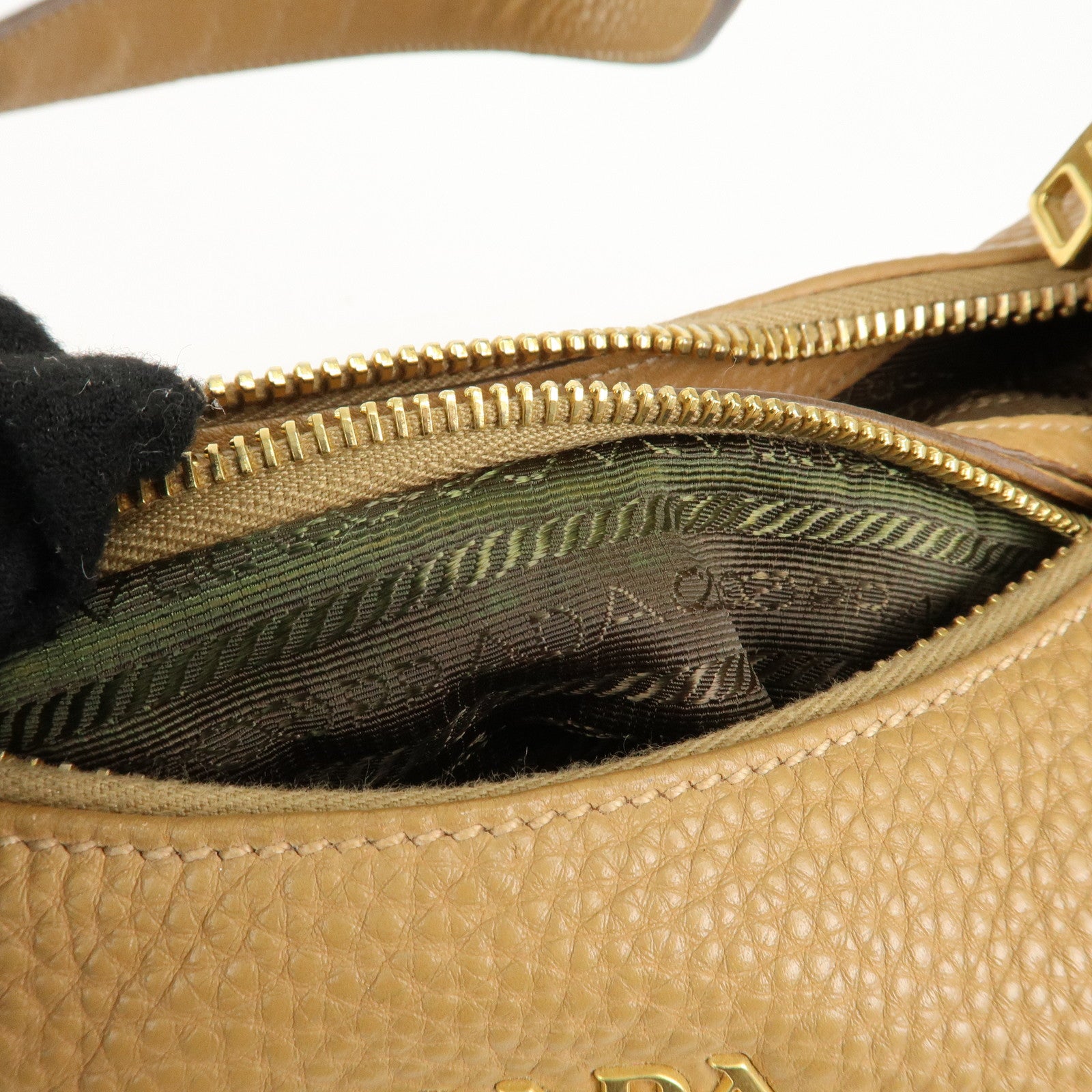 PRADA Leather Shoulder Bag Hand Bag Beige Used