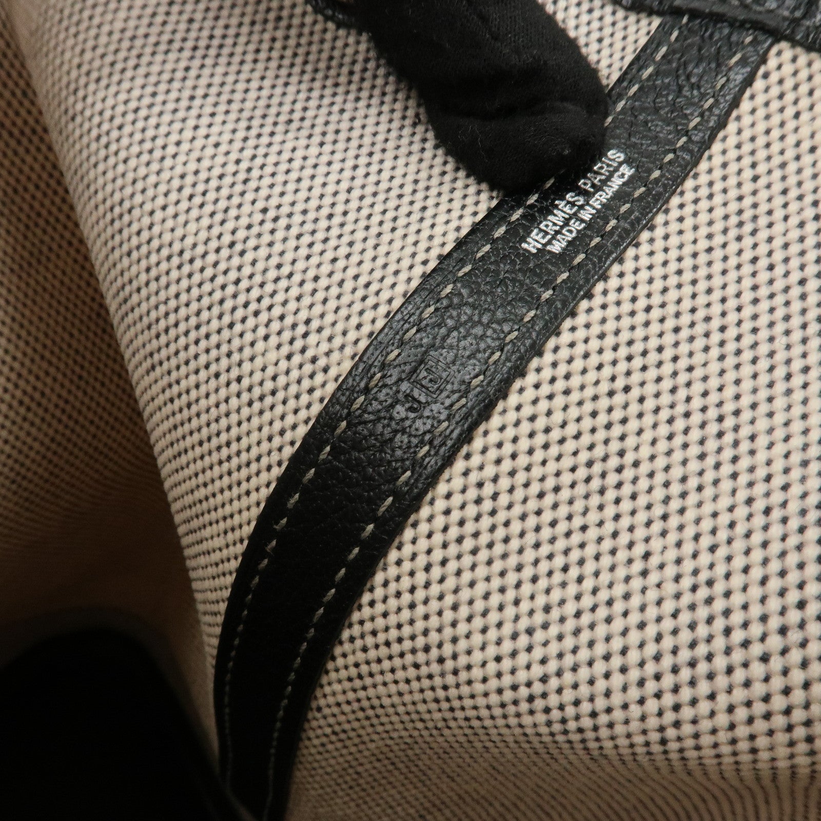 HERMES ToileOfficier Leather Garden Party PM J Stamped Tote Bag Used