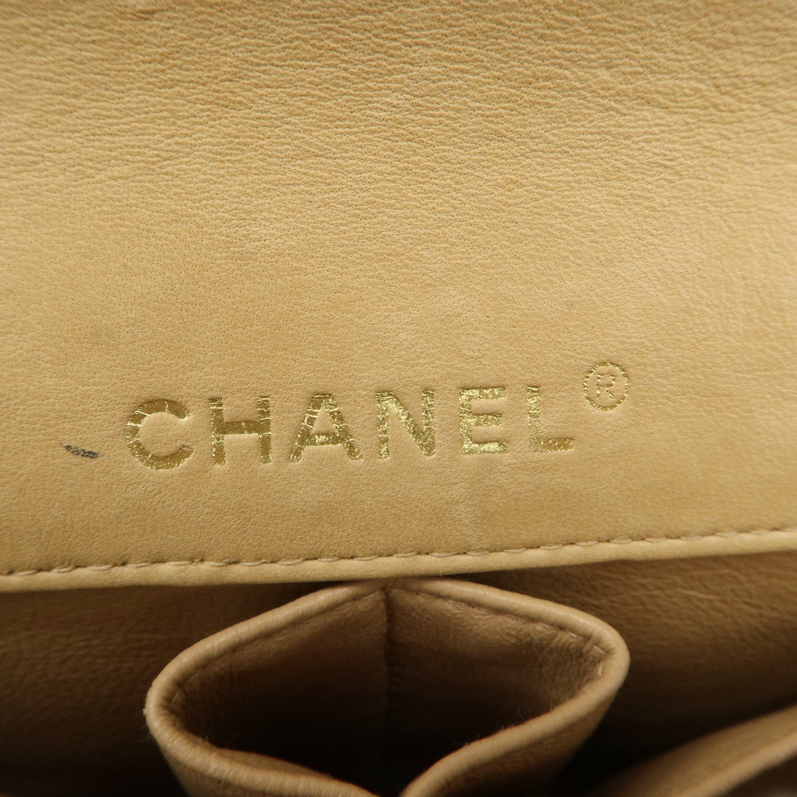 CHANEL Chocolate Bar Lamb Skin Chain Shoulder Bag Beige A15316 Used