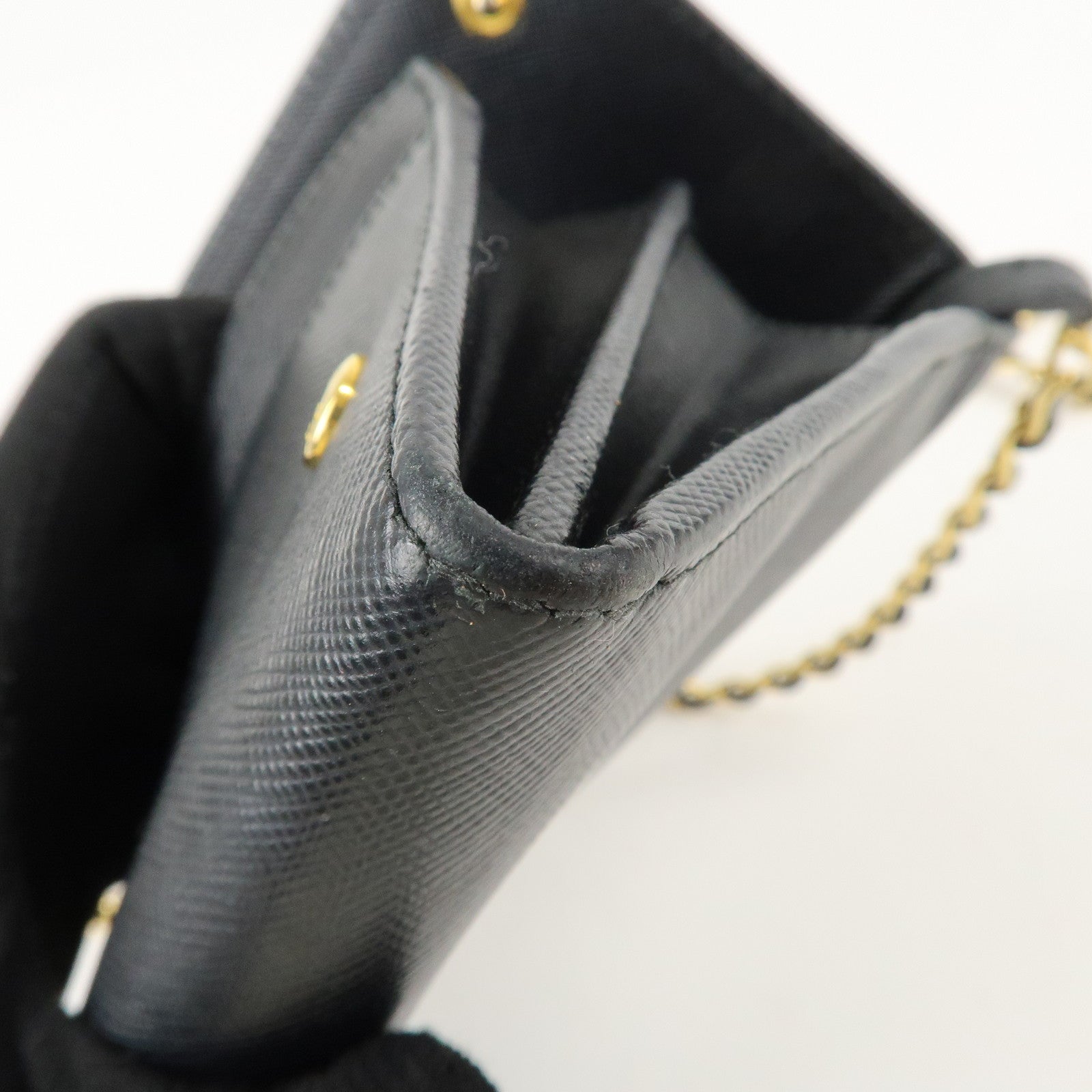 PRADA Saffiano Leather Chain Wallet Purse Black 1MT290 Used