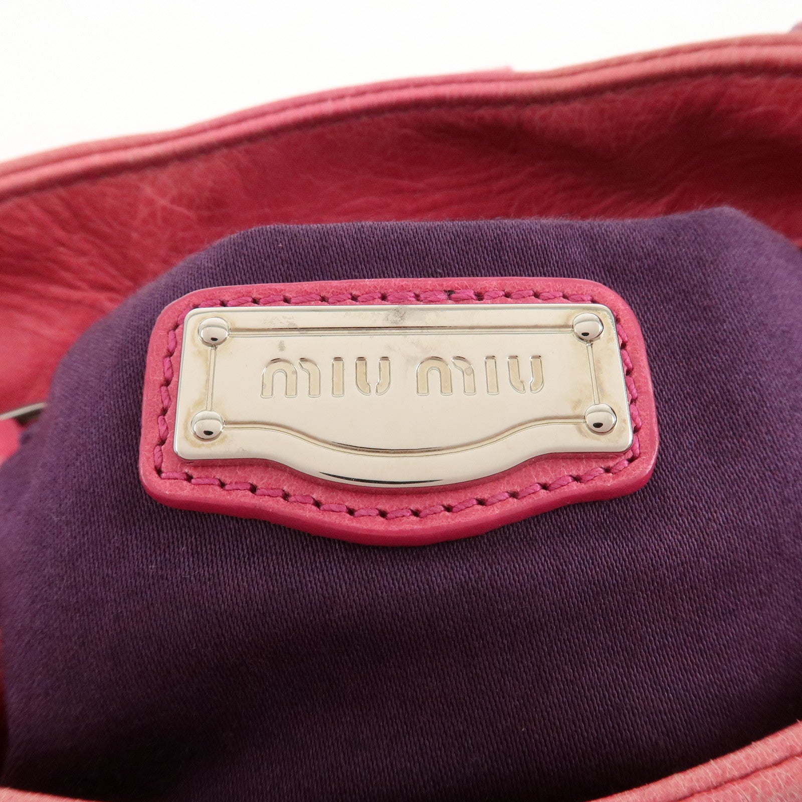 MIU MIU Leather 2Way Bag Hand Bag Ribbon Alamoana2011 09/60 Used