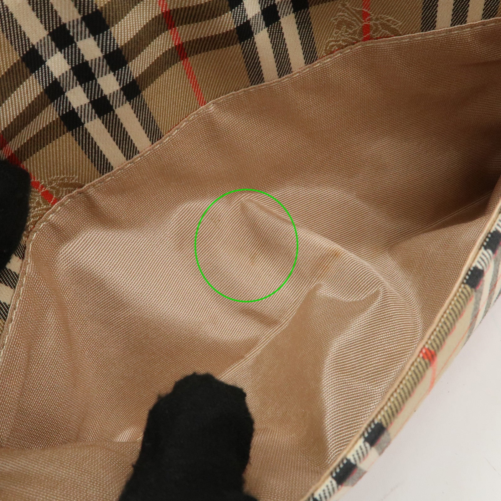 BURBERRY Nova Plaid Canvas Leather Shoulder Bag Hand Bag Red Used