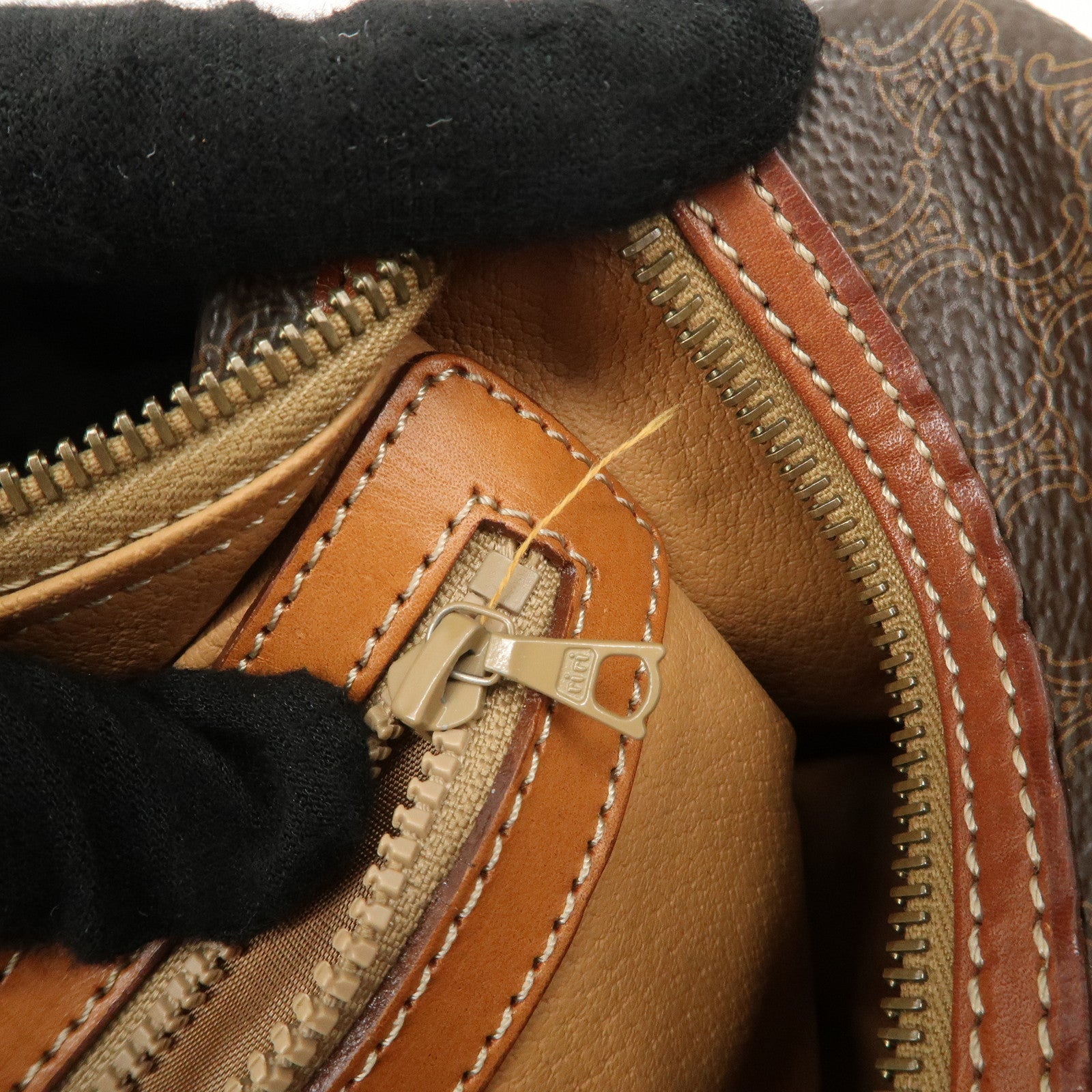 CELINE Macadam PVC Leather Boston Bag Brown Dark Brown Used