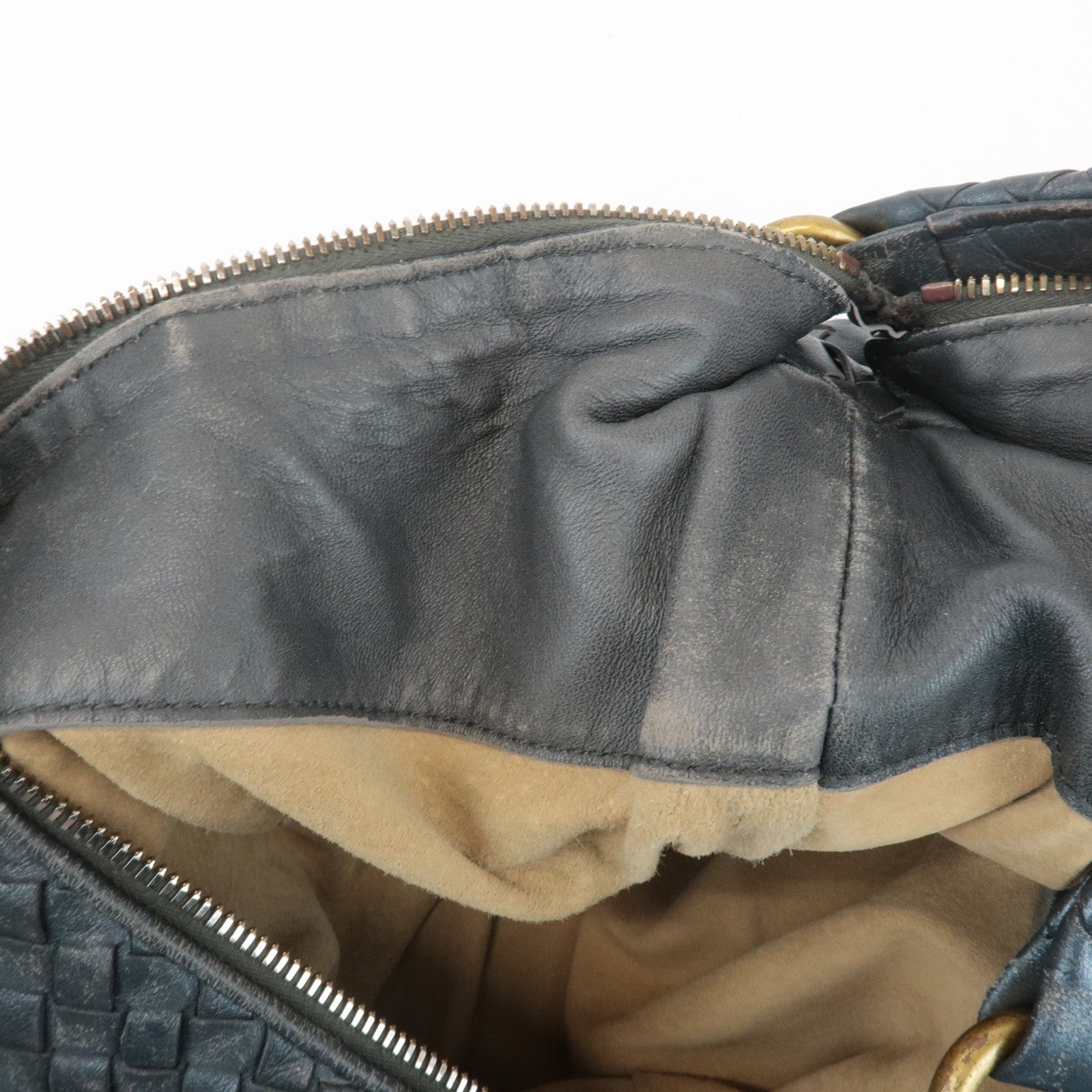 BOTTEGA VENETA Intrecciato Leather Shoulder Bag Gray 181347 Used