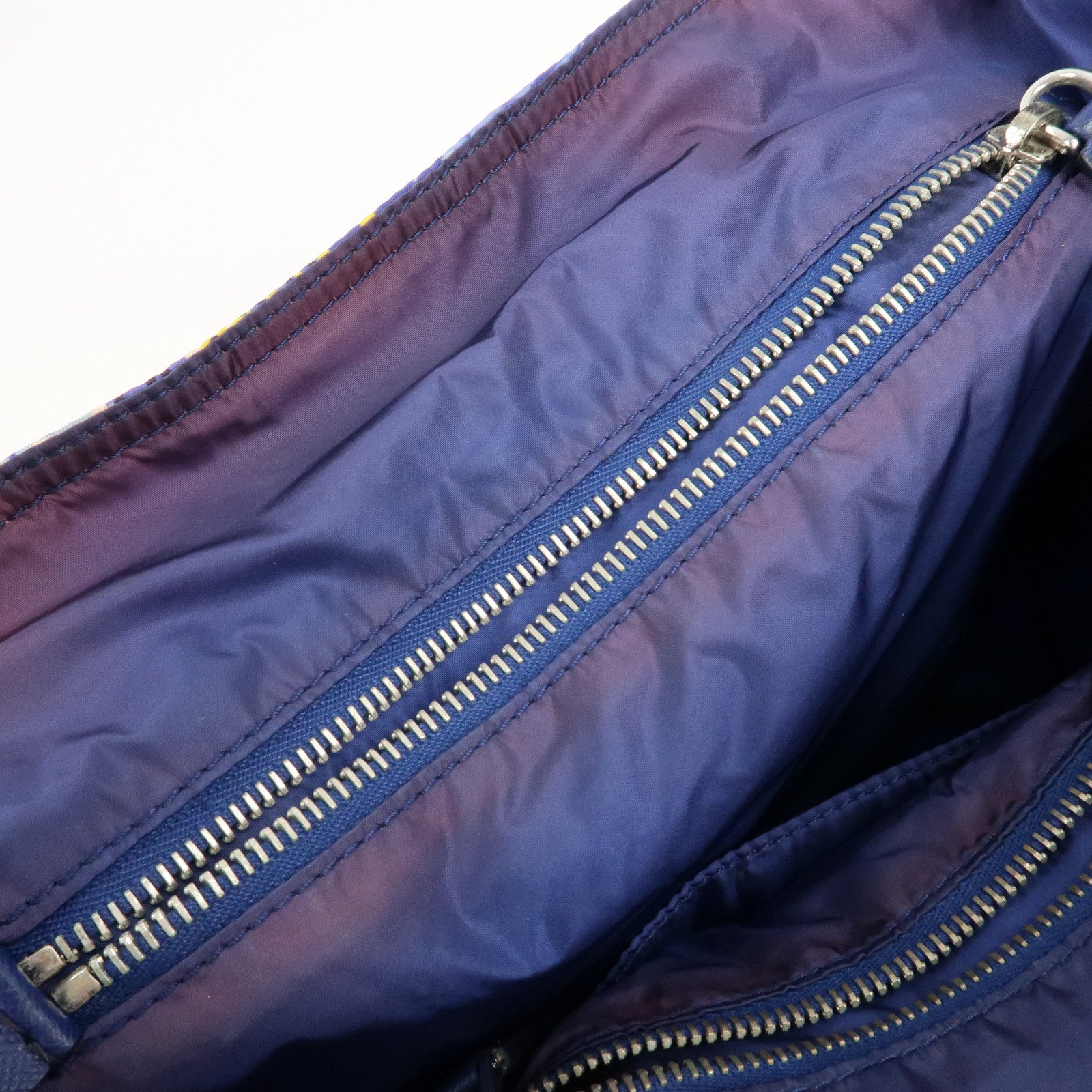 PRADA Logo Nylon Leather Tote Bag Floral Print Blue BN2851 Used