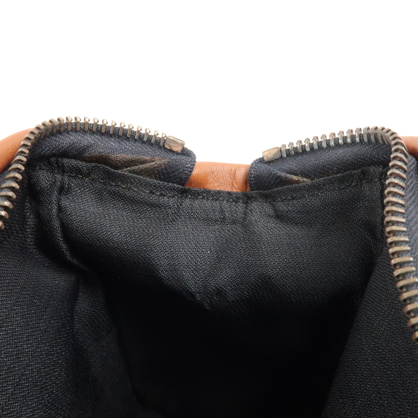 FENDI Pequin PVC Leather Mini Boston Bag Khaki Brown Black Used