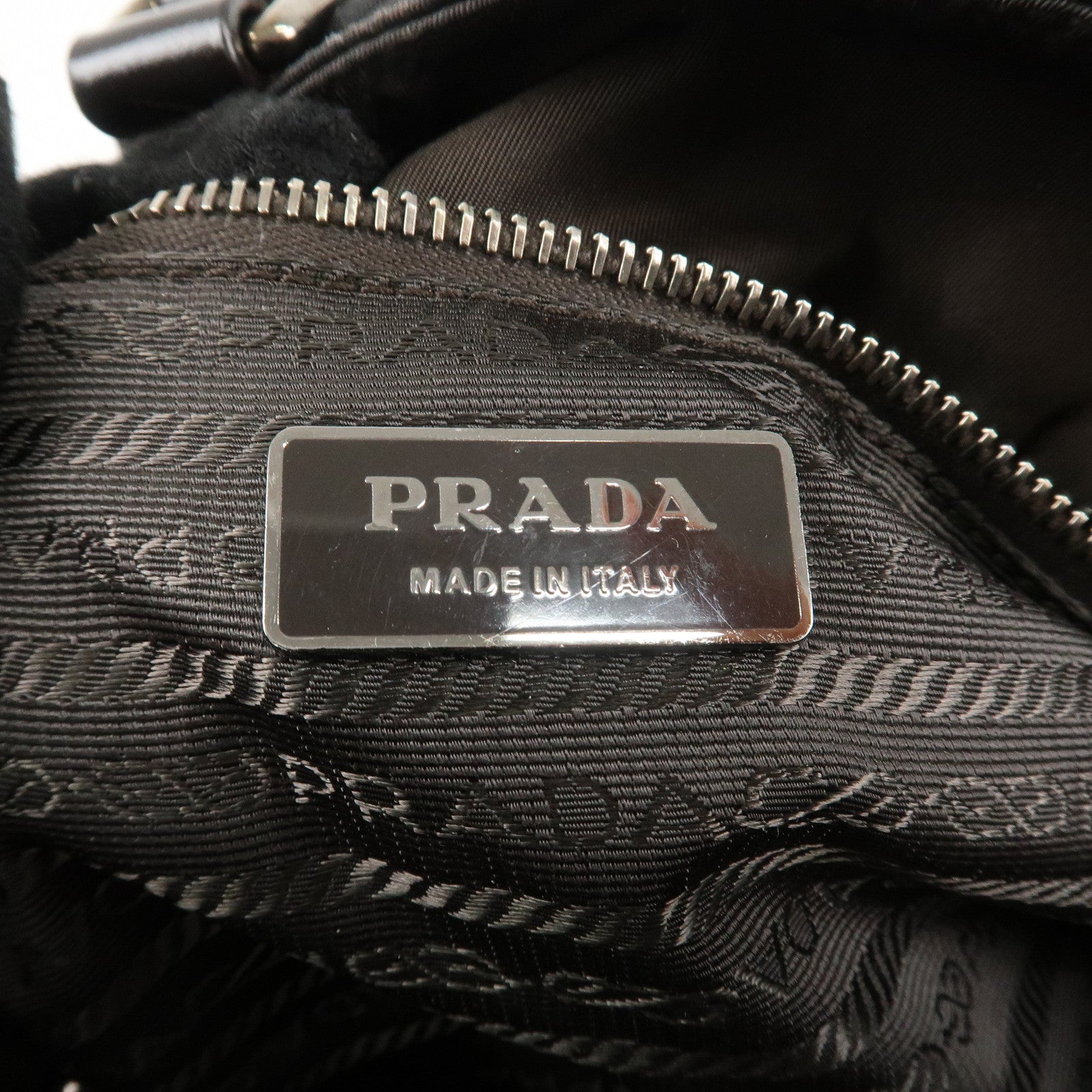 PRADA Nylon Patent Leather 2Way Bag Beige Black Dark Brown Used