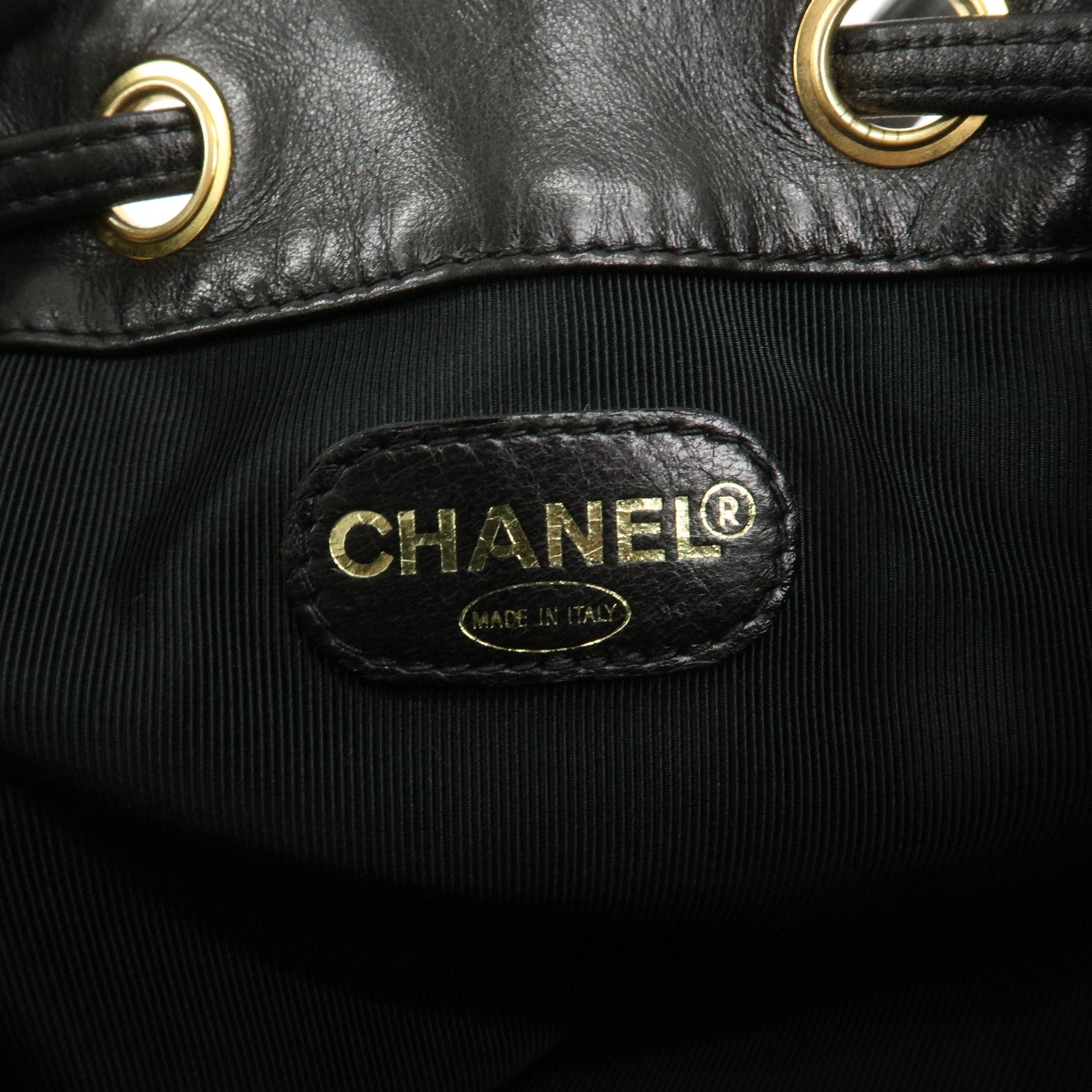 CHANEL COCO Mark Lamb Skin Stitch Shoulder Bag Black Gold Used