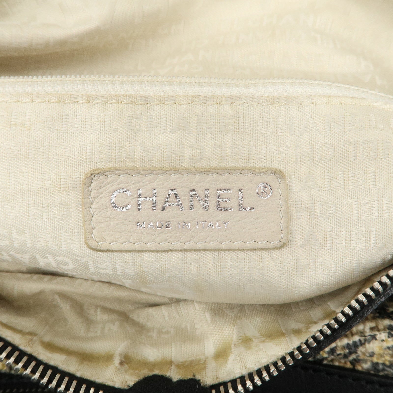 CHANEL Tweed Leather Shoulder Bag Hand Bag Black Beige Used
