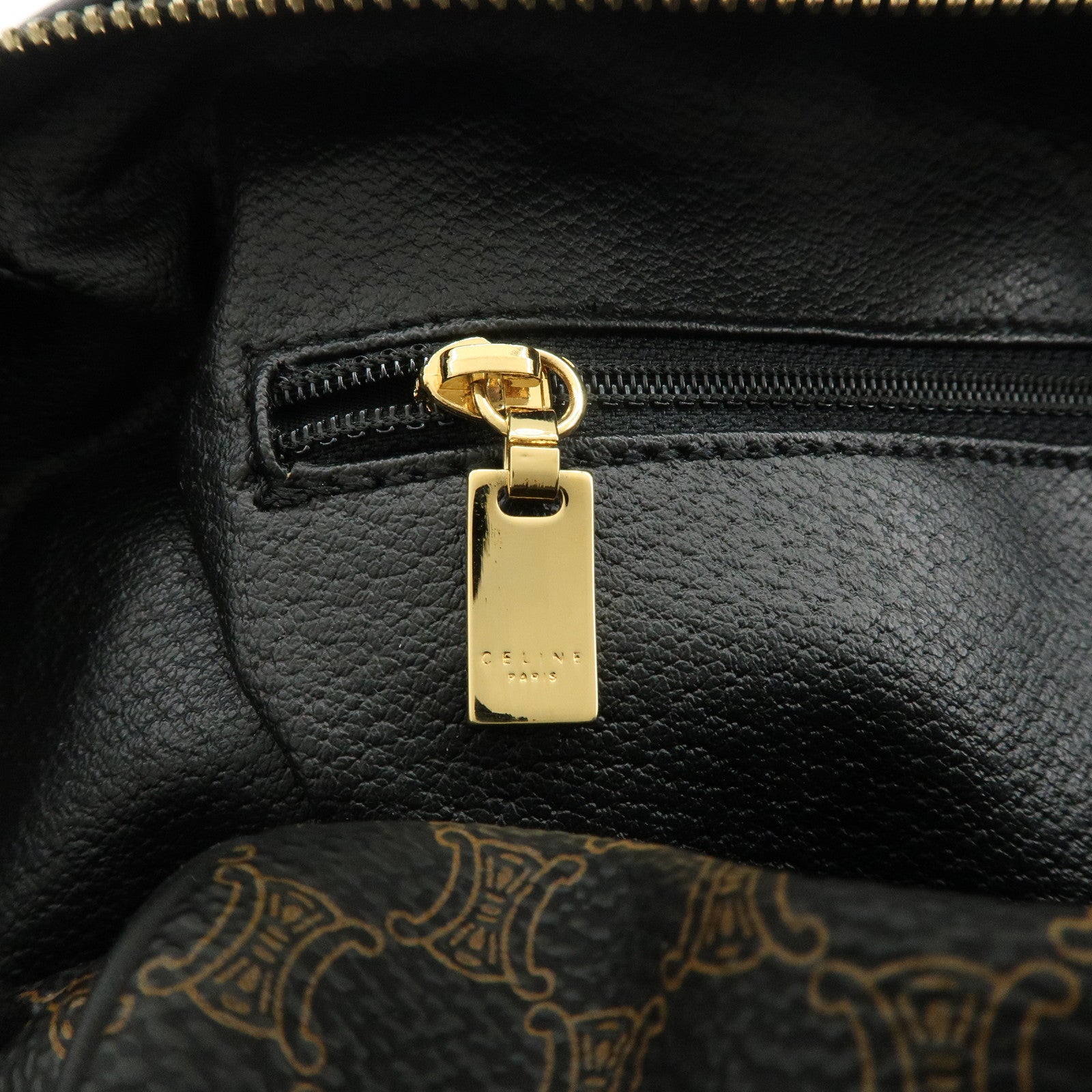 CELINE Macadam PVC Leather Boston Bag Hand Bag Black Brown Used