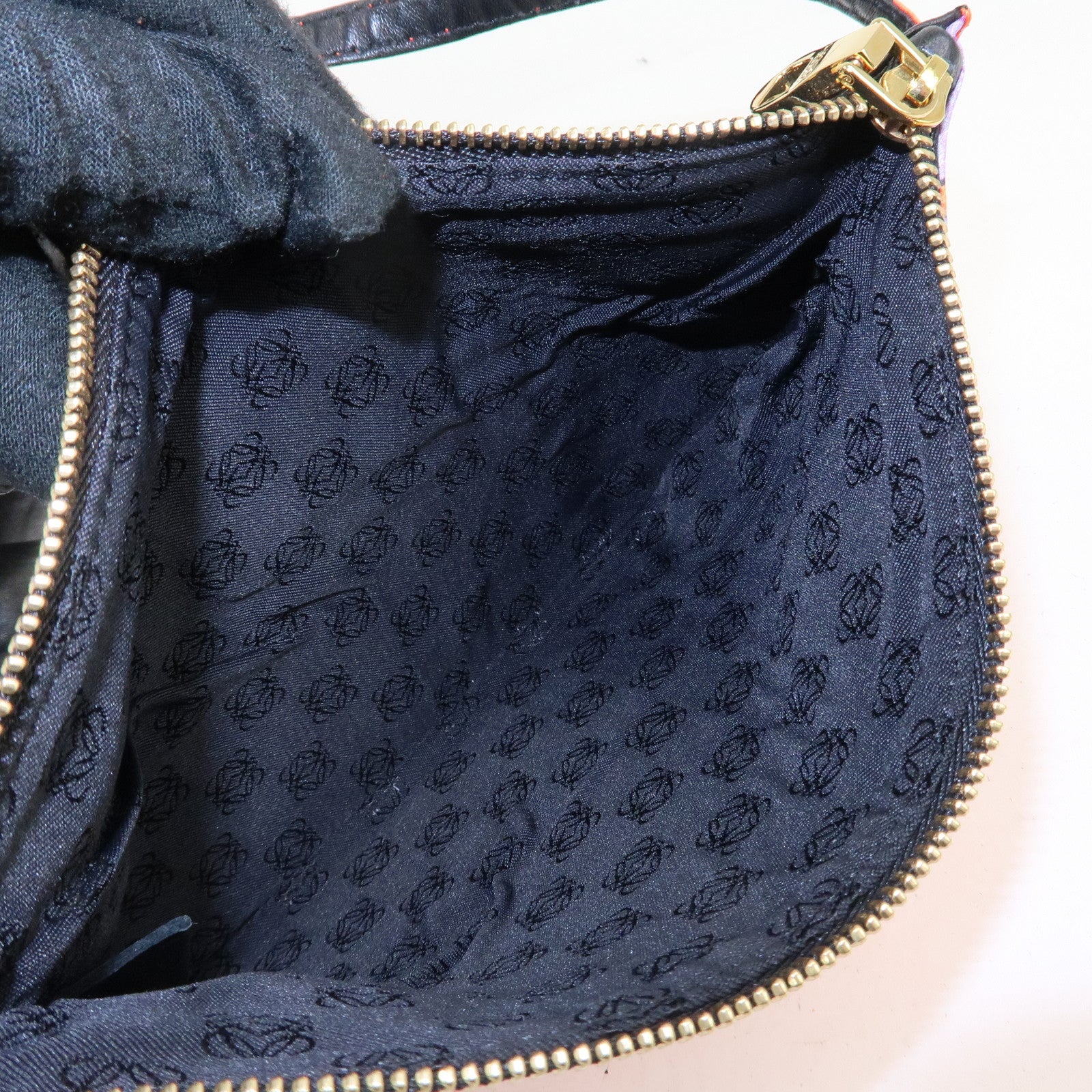 LOEWE Anagram Leather Shoulder Bag Tote Bag Black Used