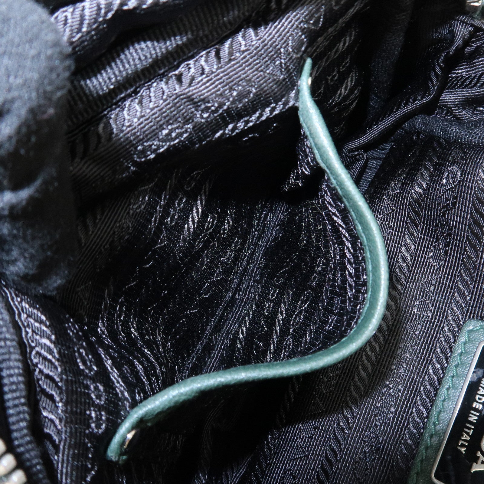 PRADA Logo Leather Ribbon Shoulder Bag Green BP0166 Used