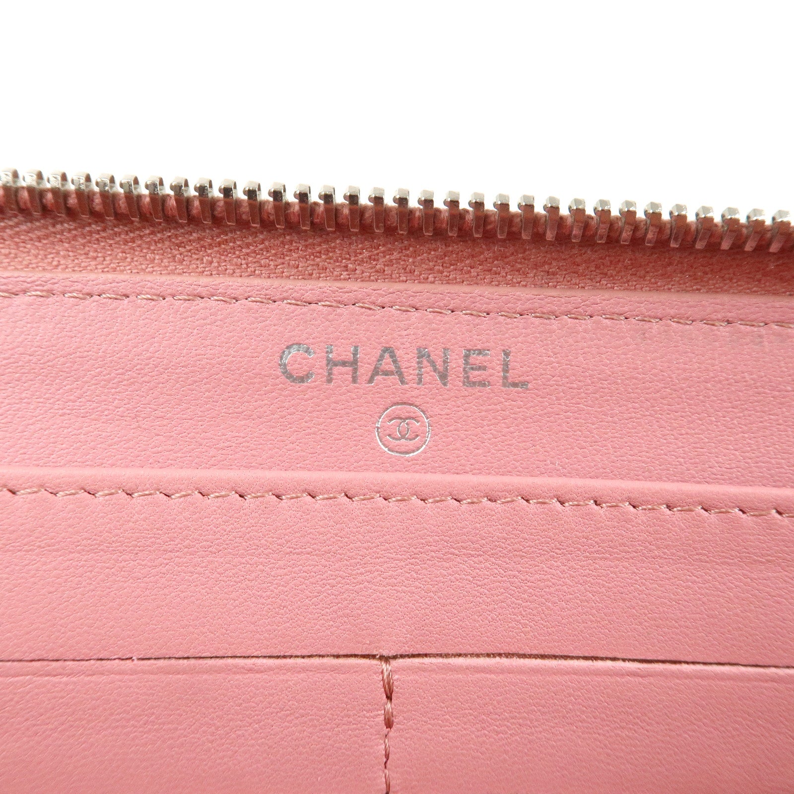 CHANEL Camellia Lamb Skin Long Zippy Wallet Pink A50085 Used
