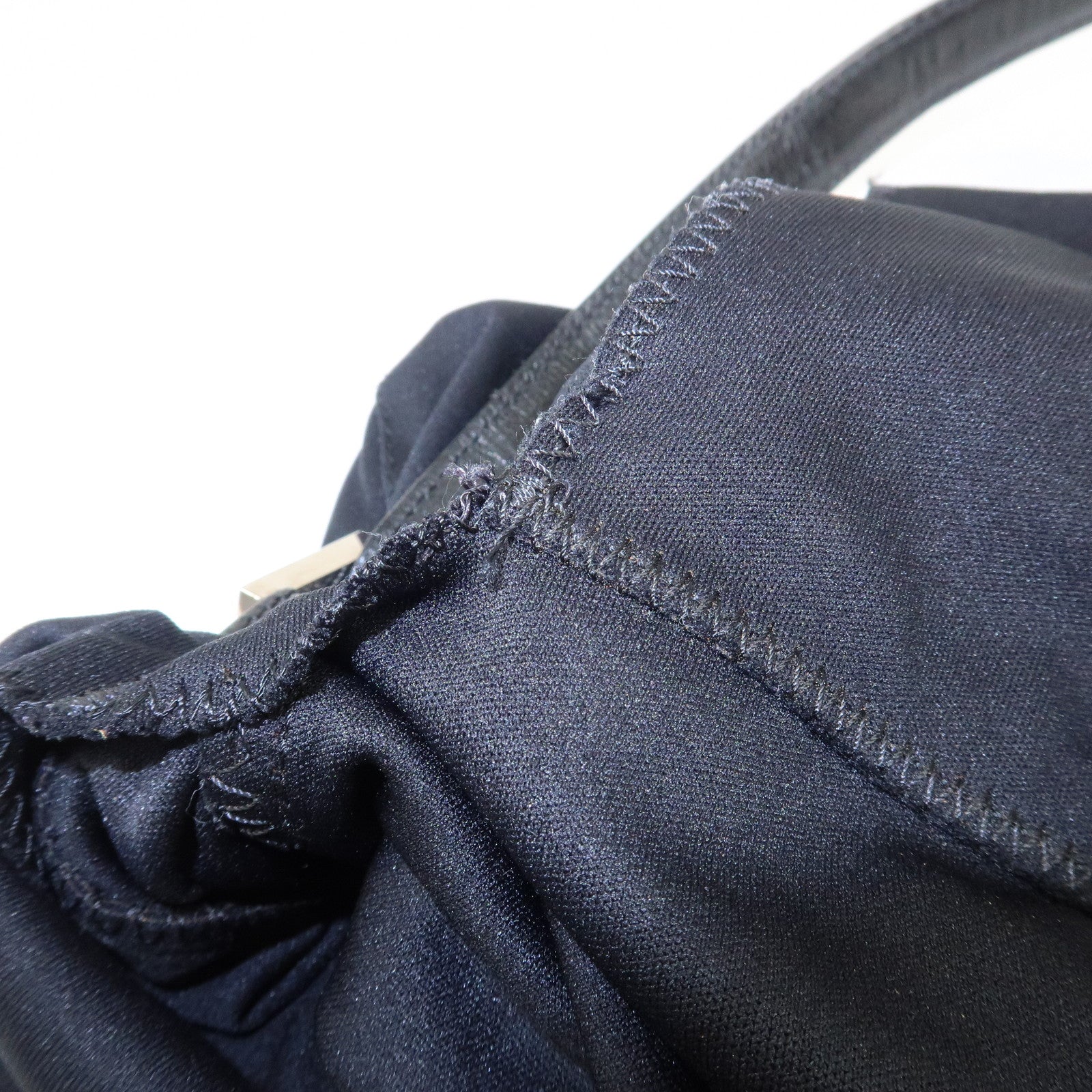 FENDI Mamma Baguette Nylon Jersey Leather Shoulder Bag Black Used