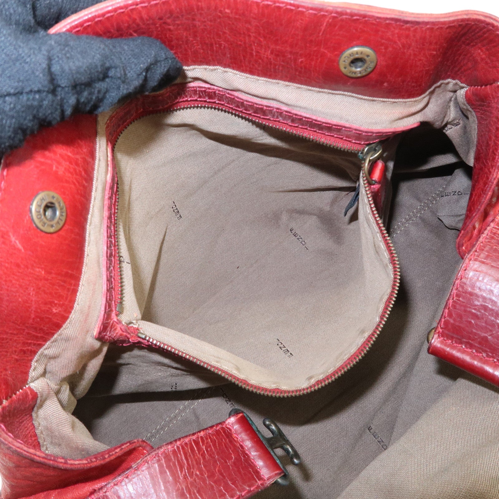 FENDI Ethnico Leather Tote Bag Shoulder Bag Red 8BN162 Used