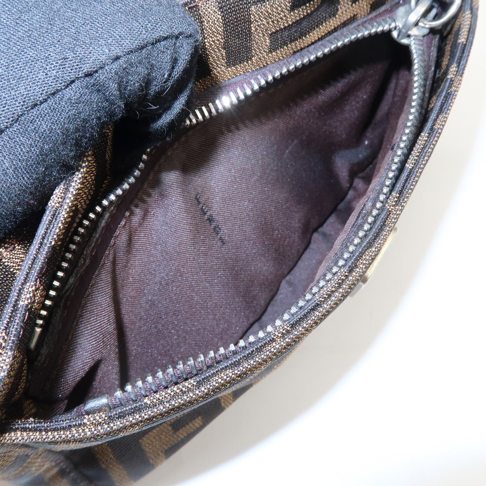 FENDI Zucca Canvas Leather Hand Bag Brown Black Used