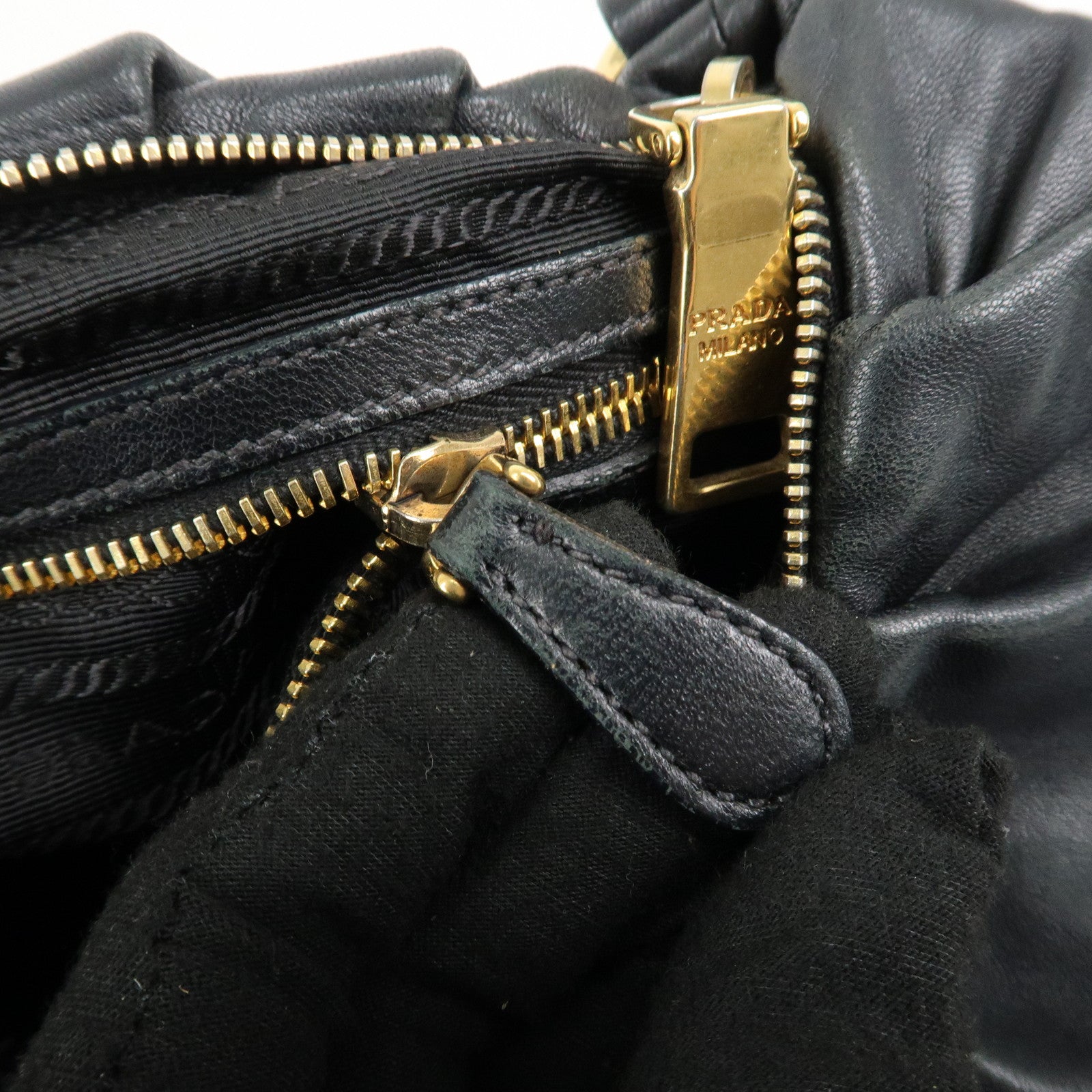 PRADA Leather 2Way Hand Bag Shoulder Bag Black BN2324 Used