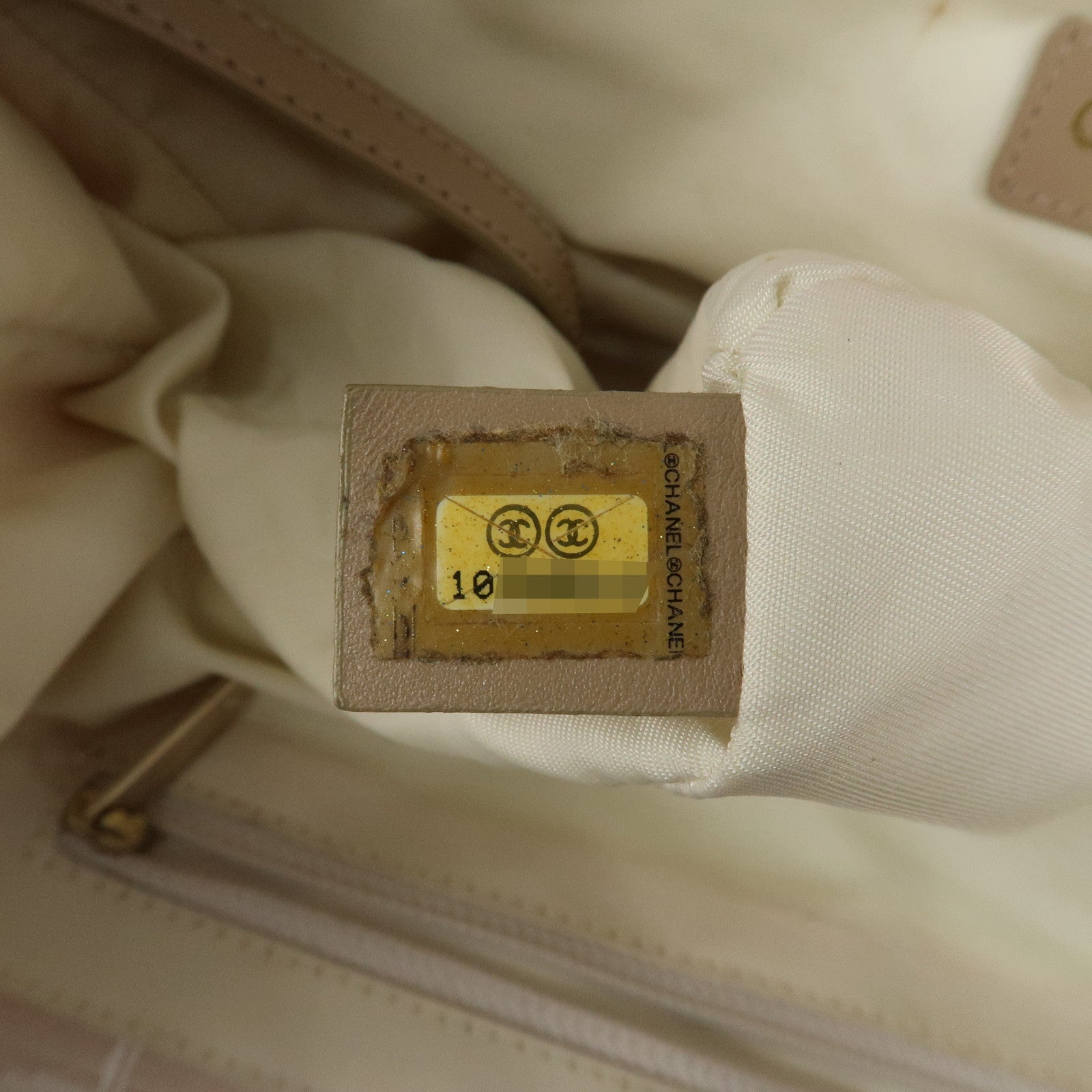 CHANEL New Travel Line Nylon Jacquard Leather Tote Bag MM Beige A15991 Used