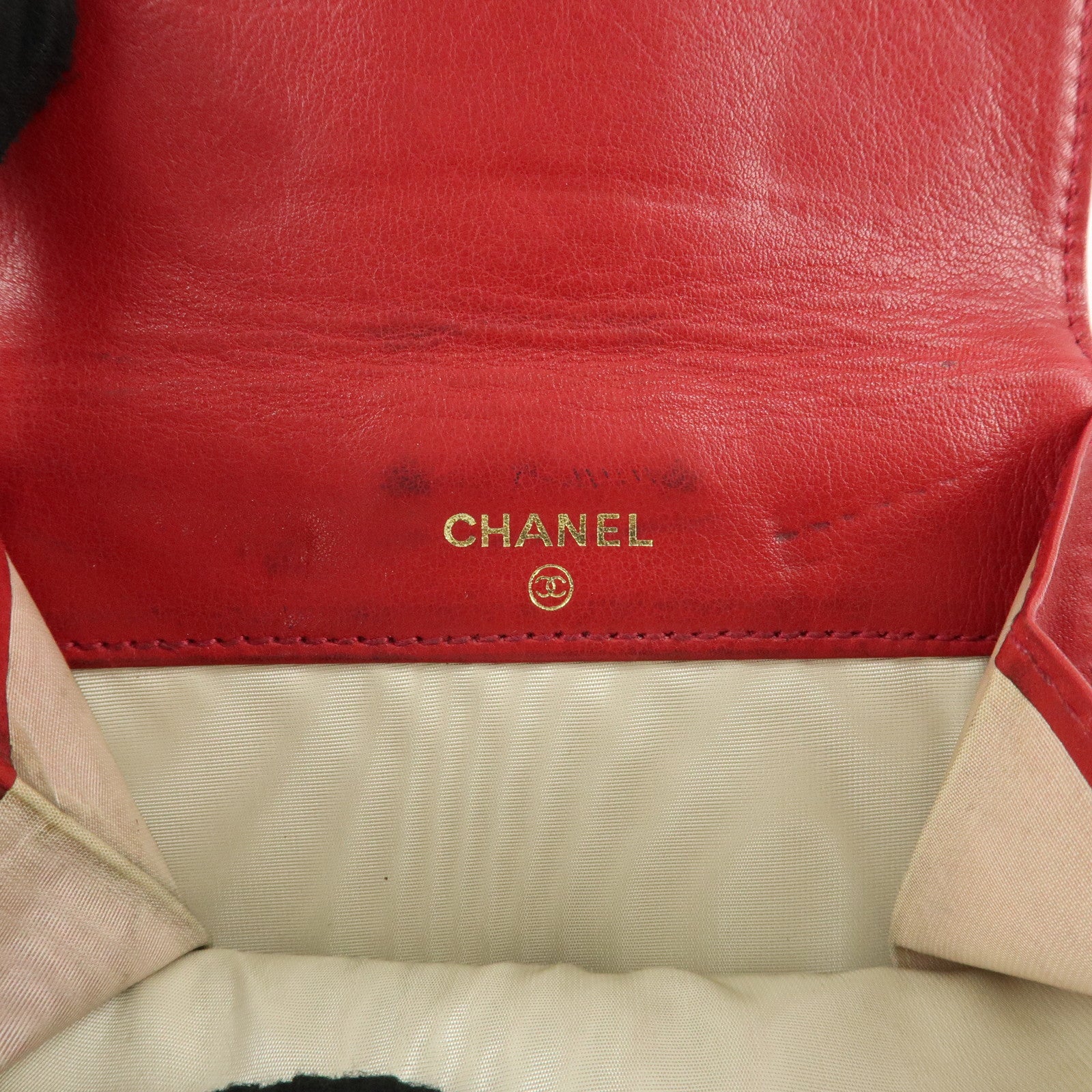 CHANEL Caviar Skin Coco Mark W Hook Compact Wallet A01427 Used