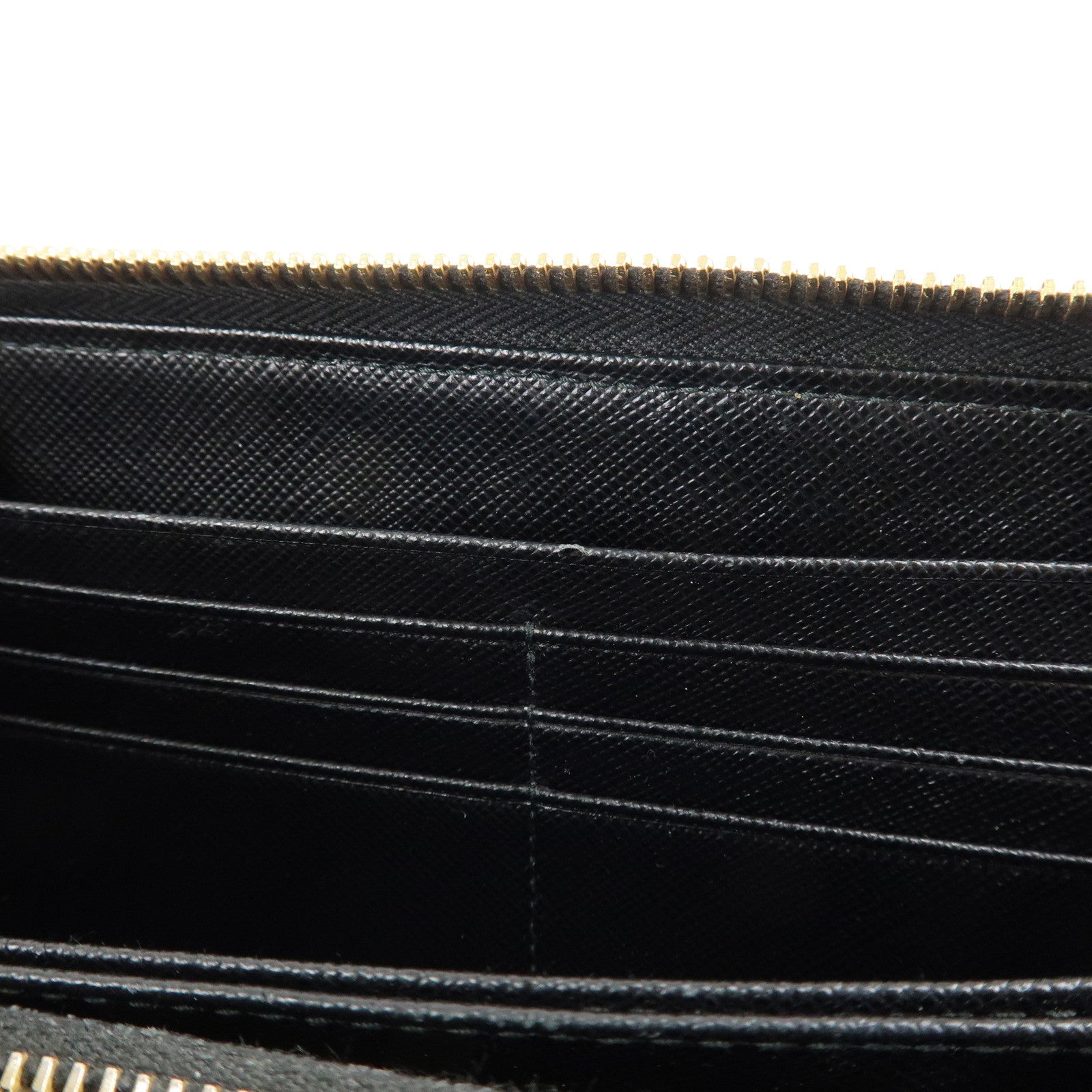 PRADA Saffiano Leather Round Zipper Long Wallet Black 1M0506 Used