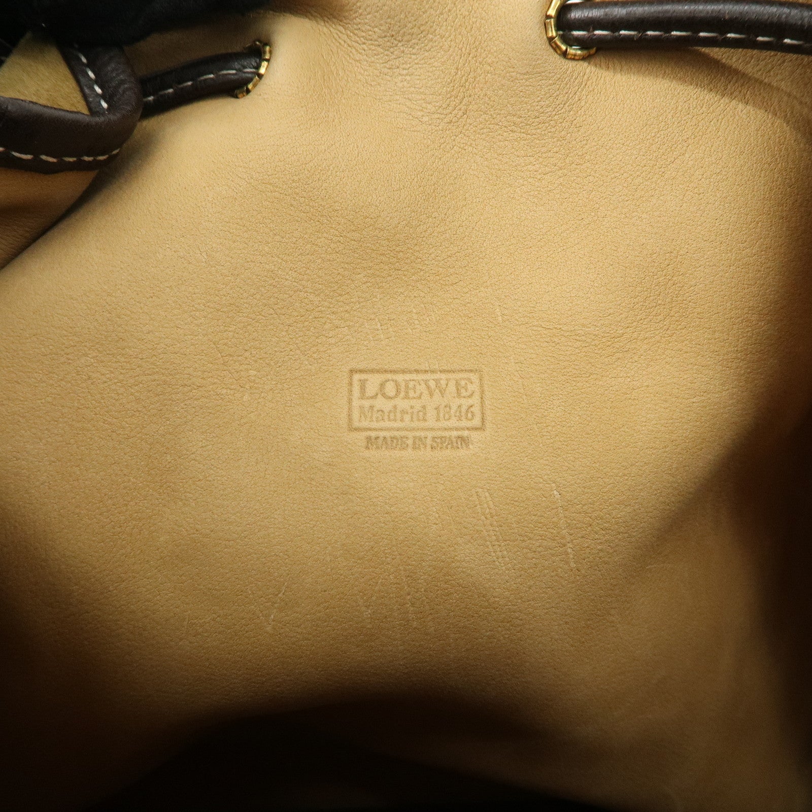 LOEWE Anagram Suede Leather Drawstring Shoulder Bag Beige Brown Used