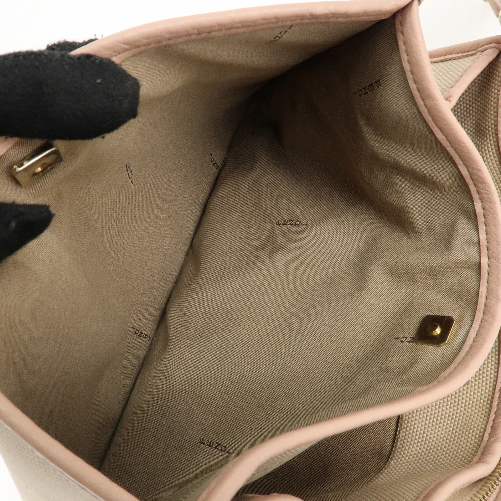 FENDI Logo Canvas Leather Shoulder Bag Beige Pink 8BT084 Used