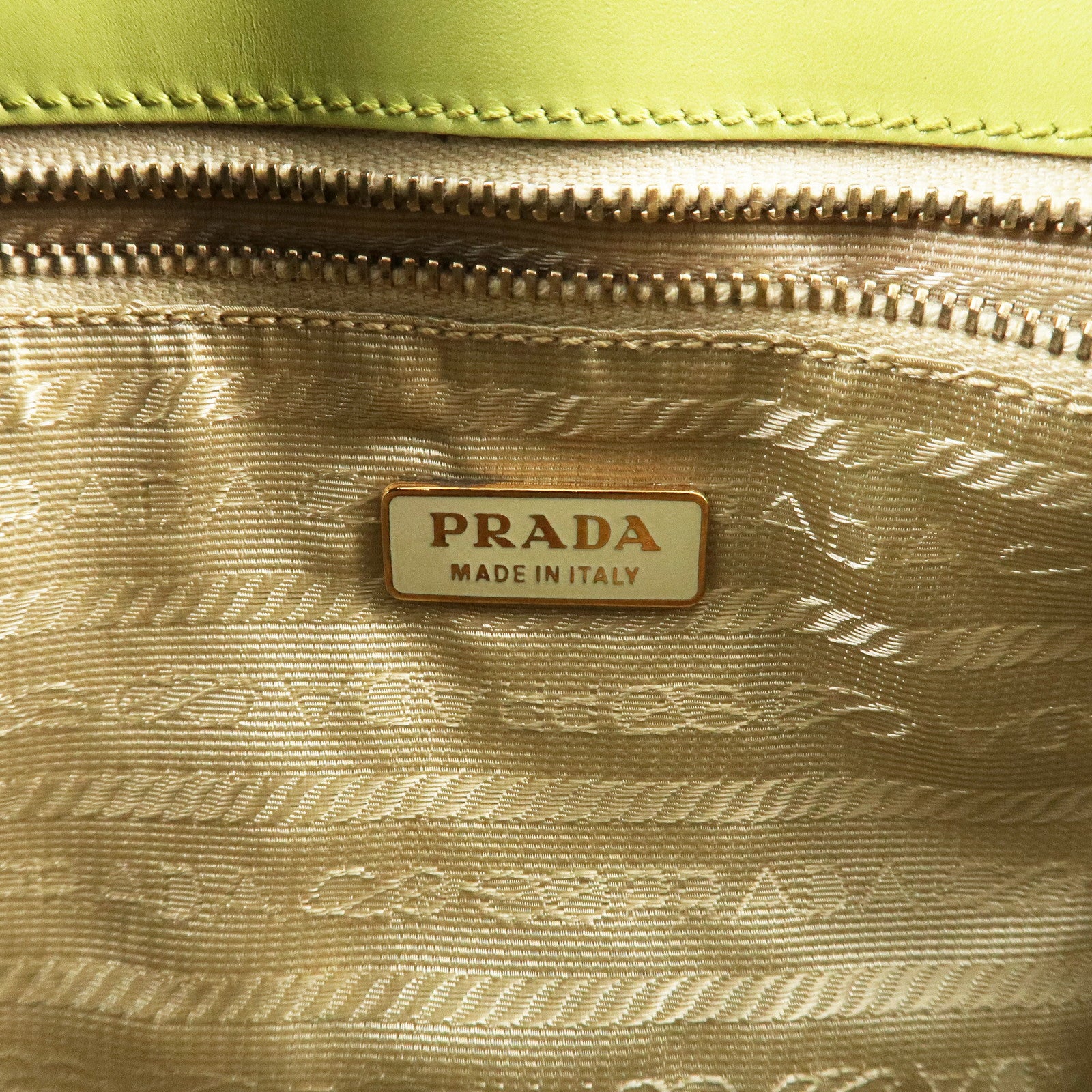 PRADA Leather Shoulder Bag Hand Bag Light Green B10689 Used