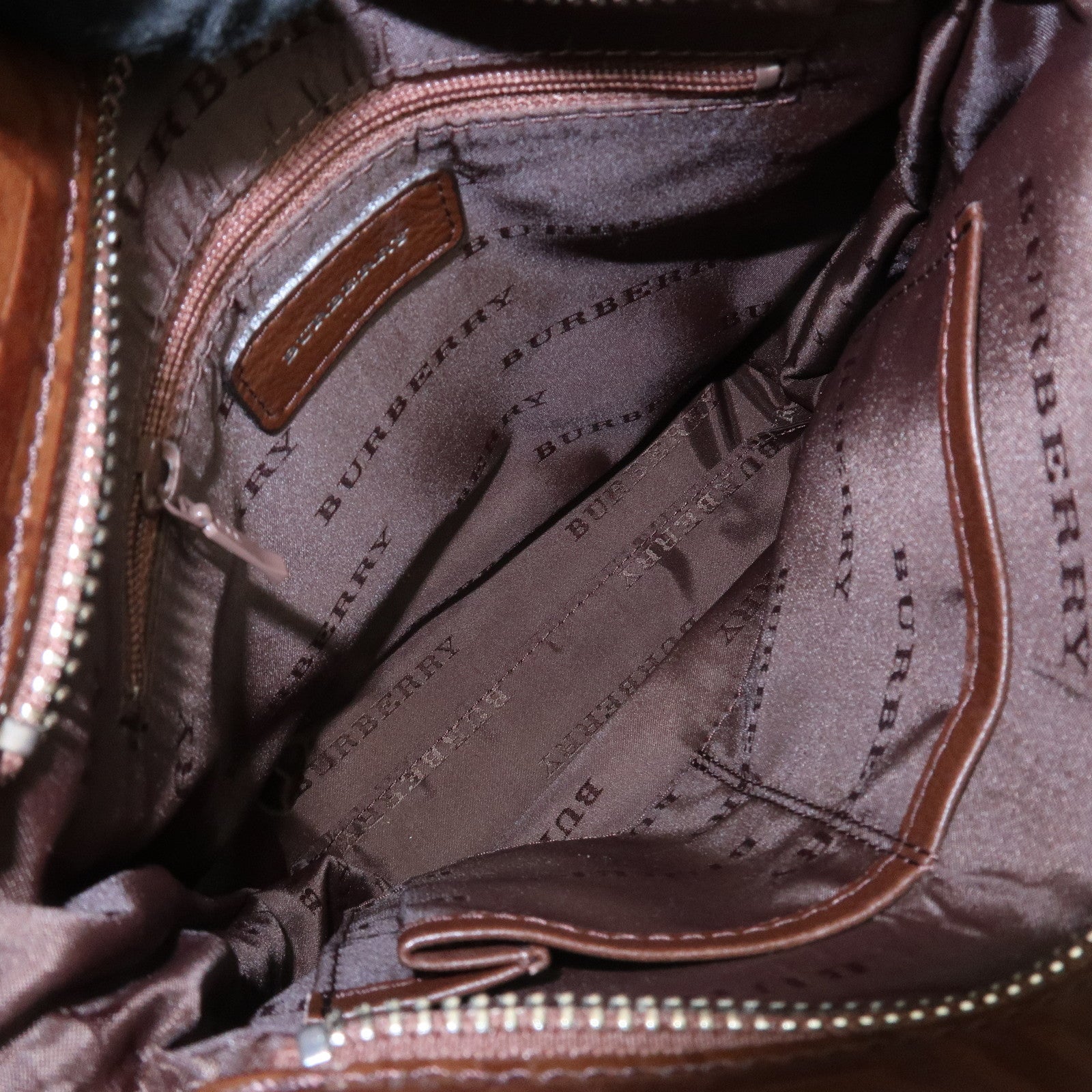 BURBERRY Leather Shoulder Bag Brown Silver Hardware Used