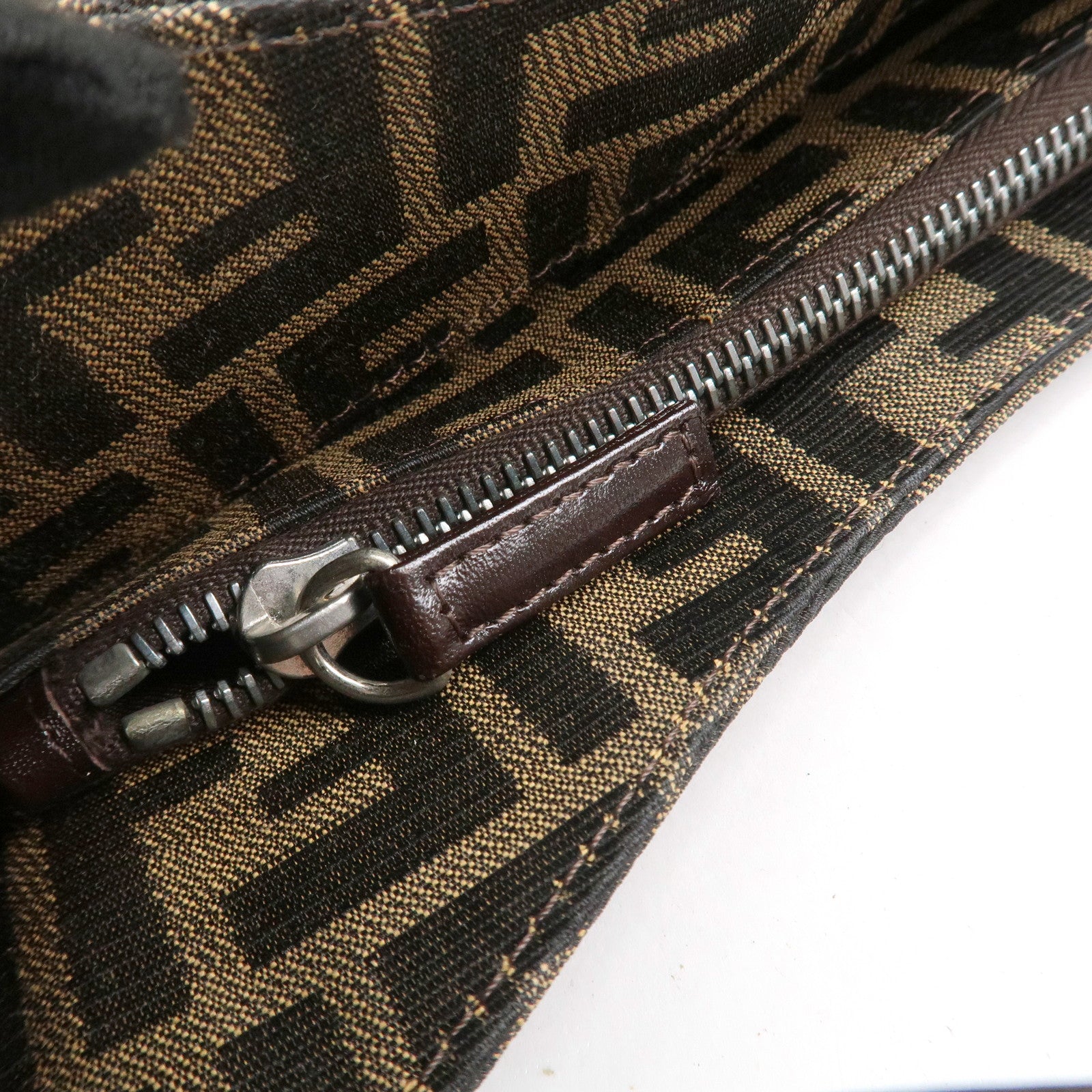 FENDI Zucca Canvas Leather Shoulder Bag Brown Black 9161150001 Used